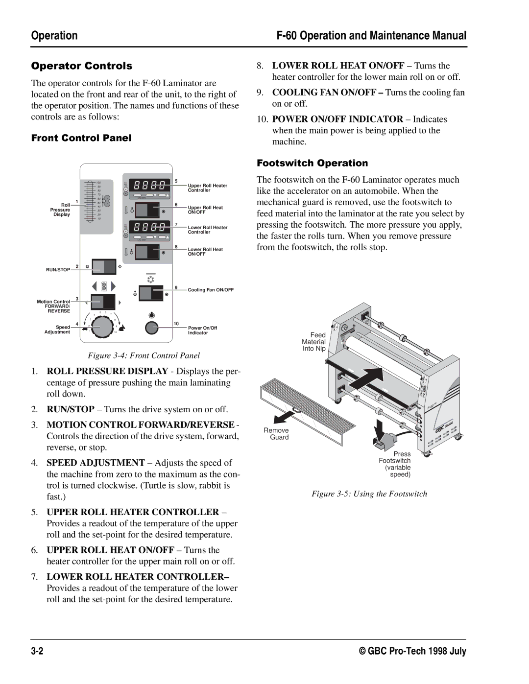 GBC Laminator manual 2SHUDWRUOperation &RQWUROV, Upper Roll Heat ON/OFF Turns 