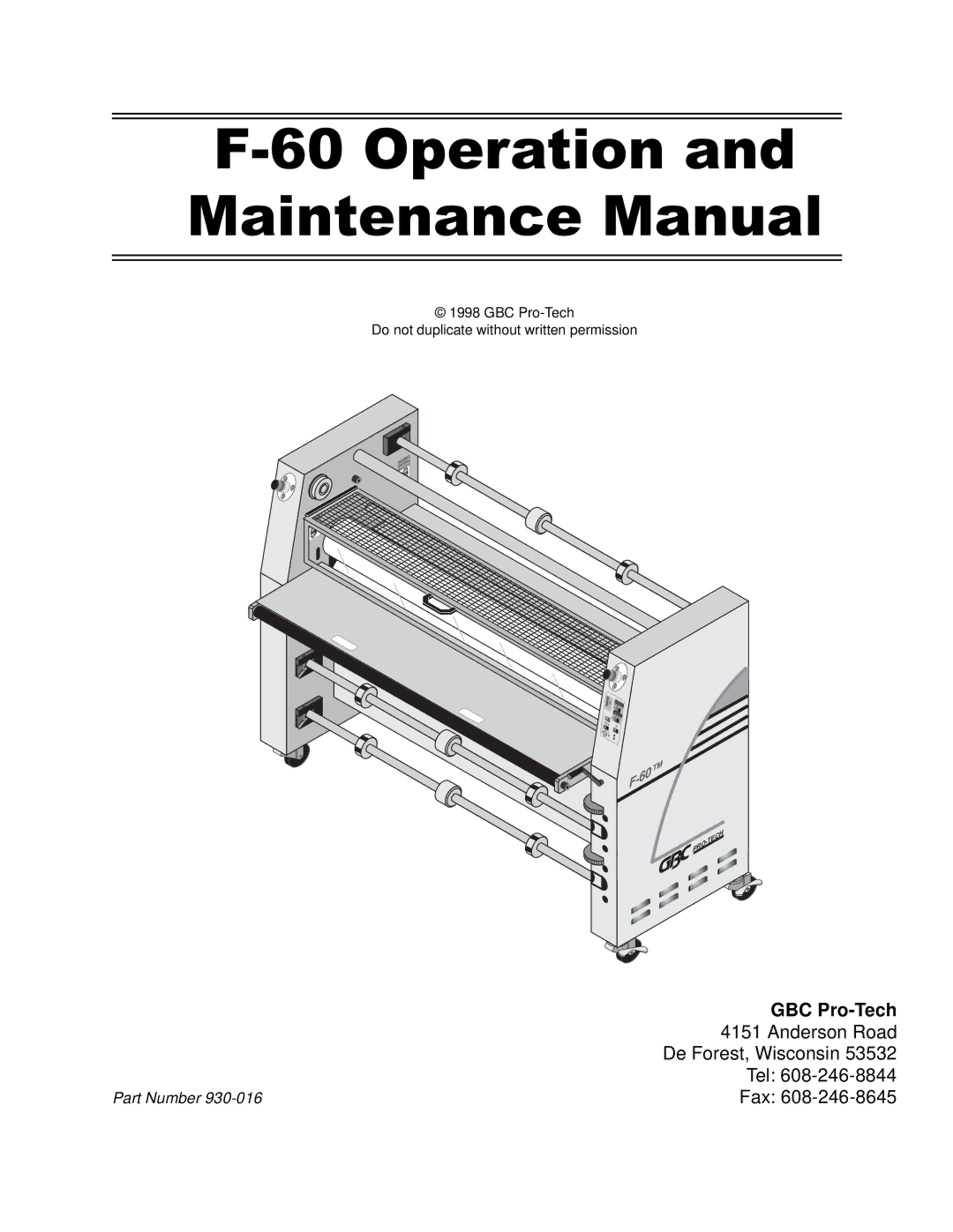 GBC Laminator manual 0DLQWHQDQFH0DQXDO 