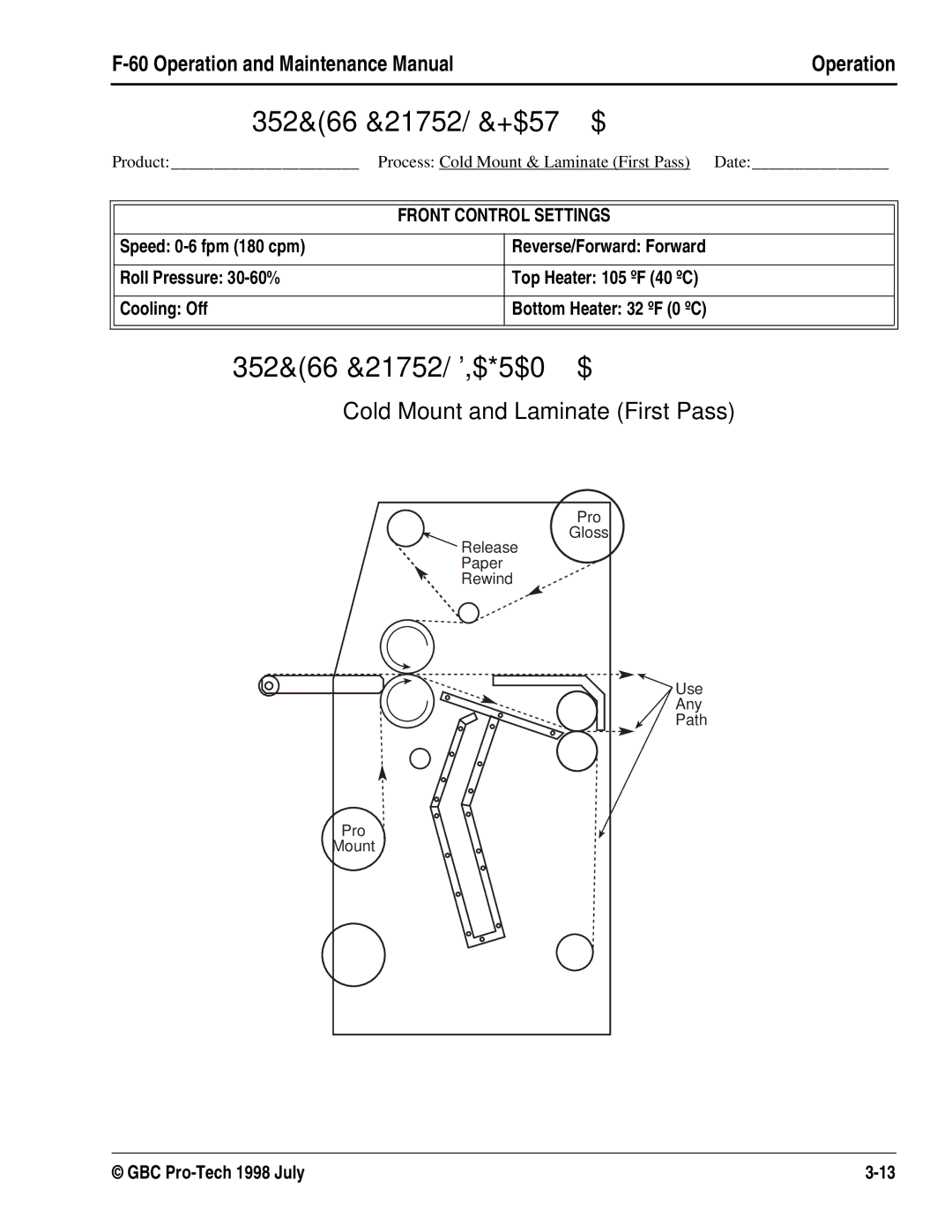 GBC Laminator manual 352&66&21752/&+$57$, 352&66&21752/,$*5$0$, Cold Mount and Laminate First Pass 