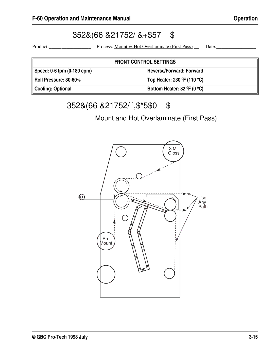 GBC Laminator manual 352&66&21752/&+$57$, 352&66&21752/,$*5$0$, Mount and Hot Overlaminate First Pass 