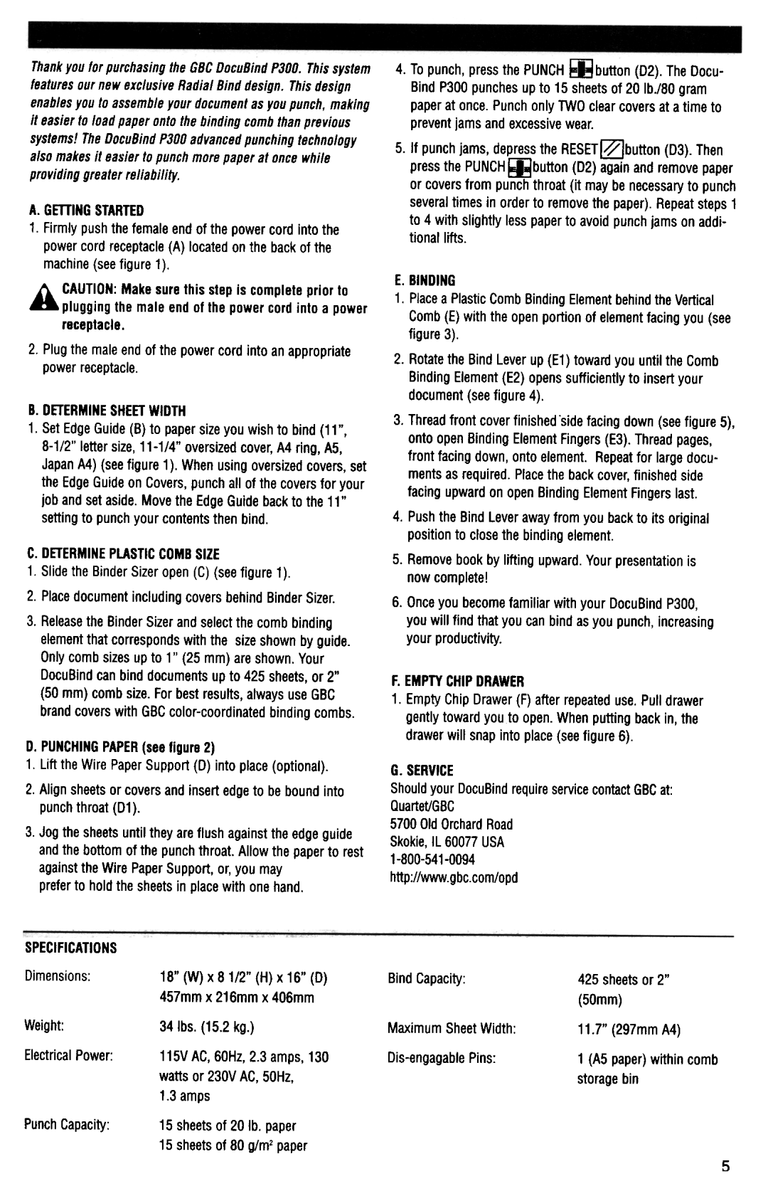 GBC P300 manual Determinesheetwidth, Determineplasticcdmbsize, Binding, Emptychipdrawer 