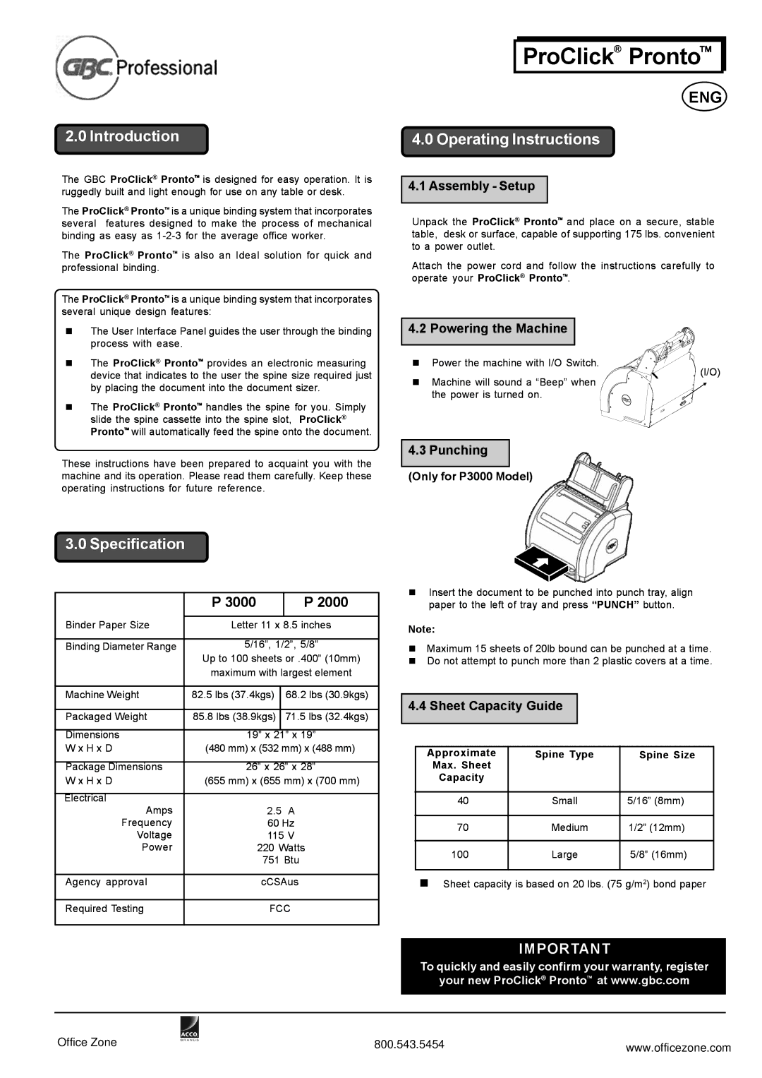 GBC P2000, P3000 manuel dutilisation Introduction, Specification, Operating Instructions 