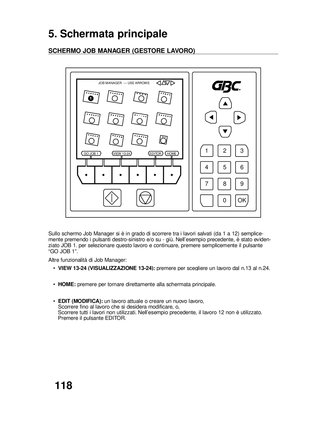 GBC P70IX manuel dutilisation 118, Schermo JOB Manager Gestore Lavoro 