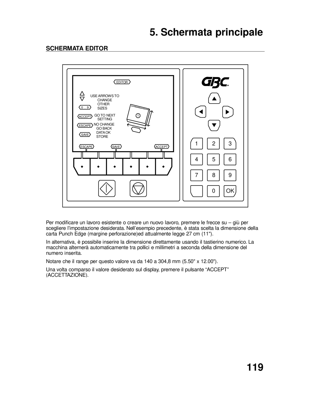 GBC P70IX manuel dutilisation 119, Schermata Editor 