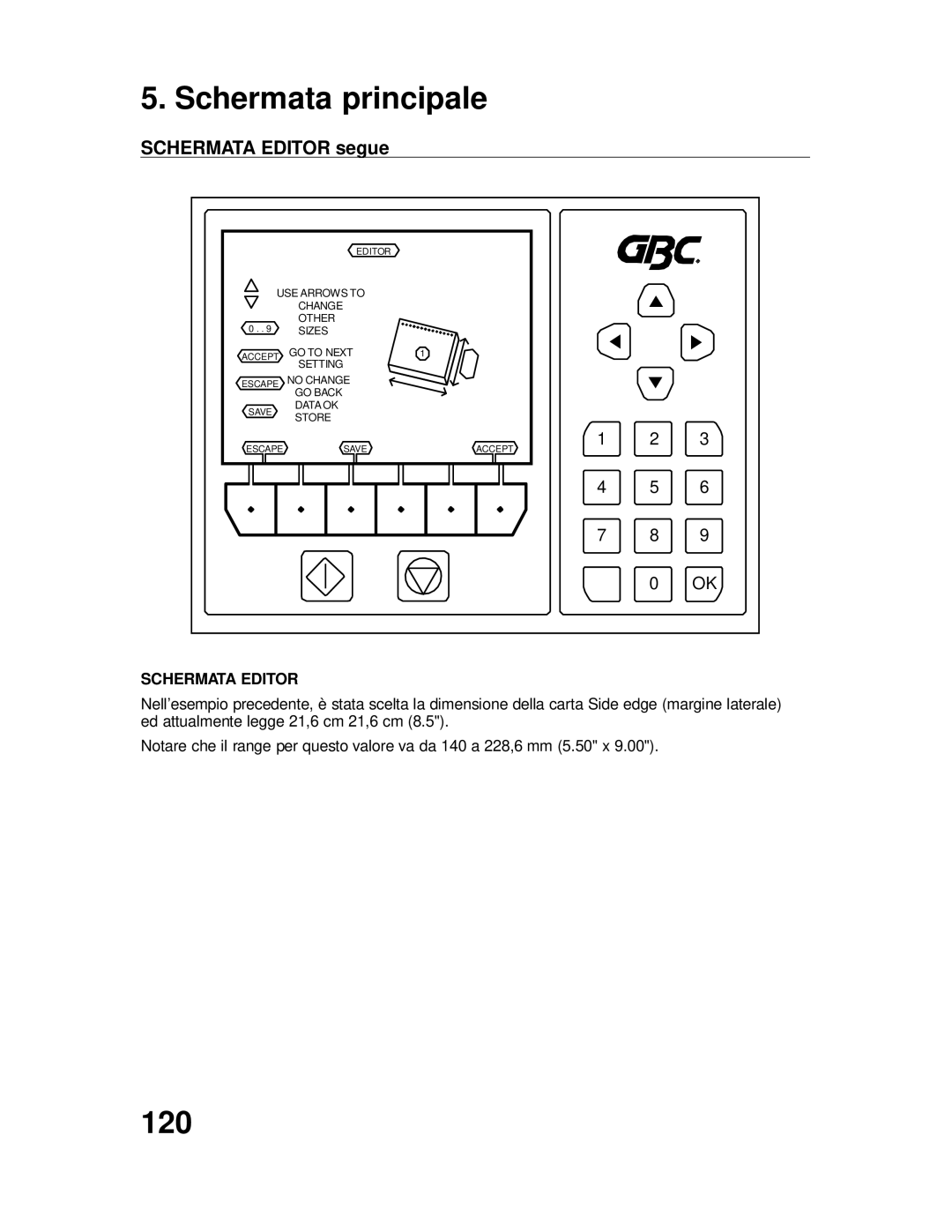 GBC P70IX manuel dutilisation 120, Schermata Editor segue 