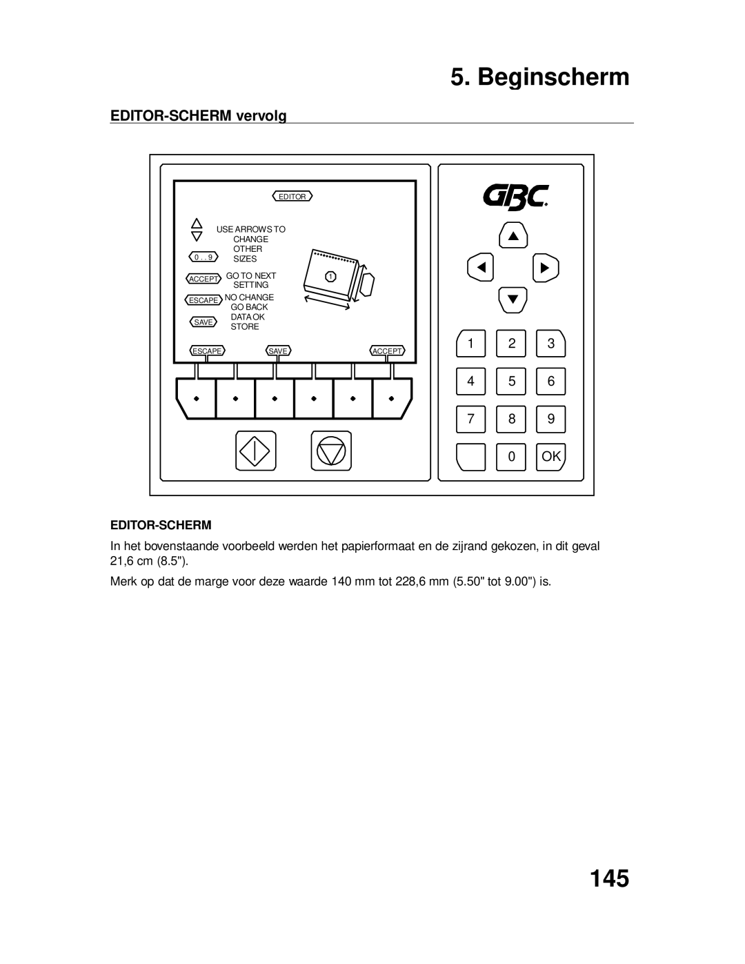 GBC P70IX manuel dutilisation 145, EDITOR-SCHERM vervolg, Editor-Scherm 