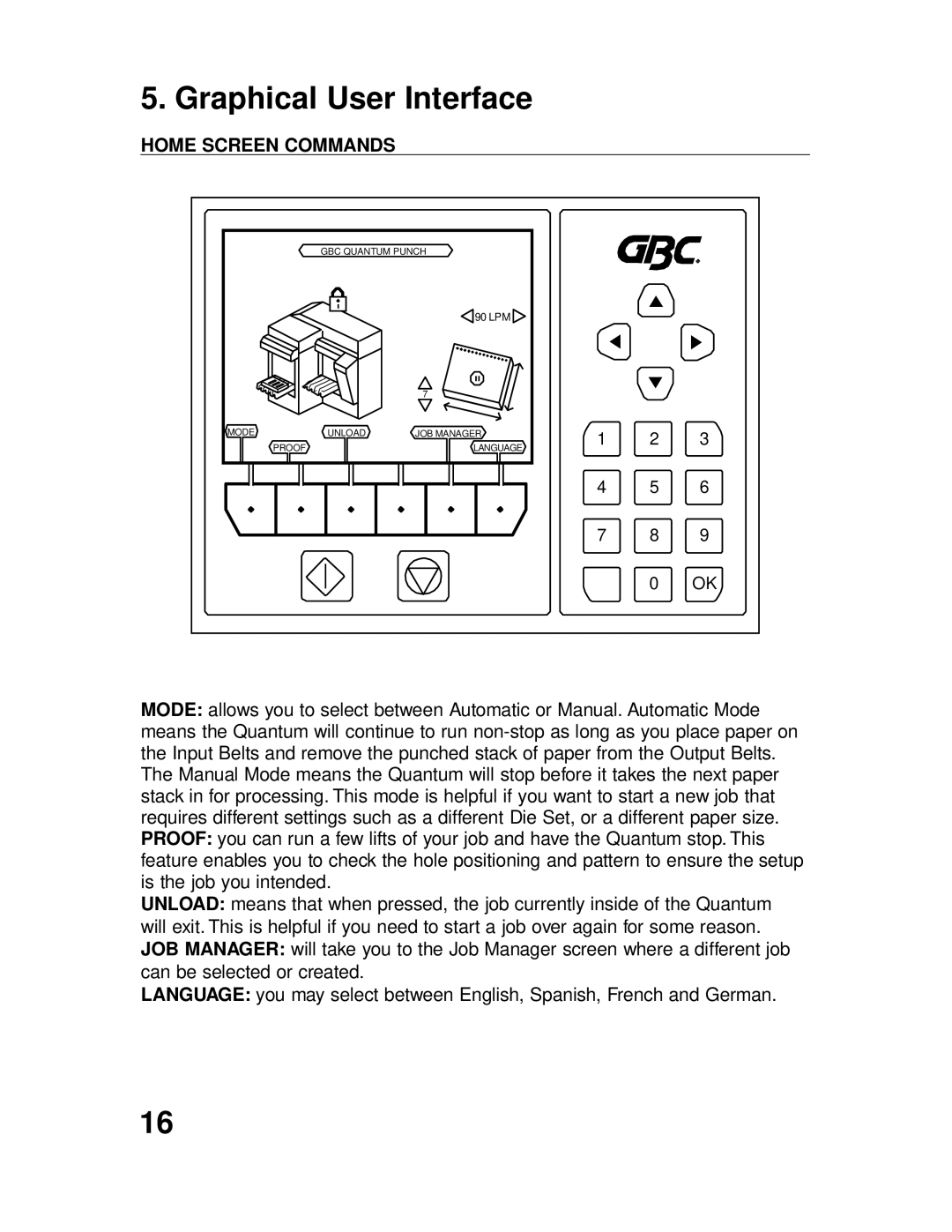 GBC P70IX manuel dutilisation Home Screen Commands 