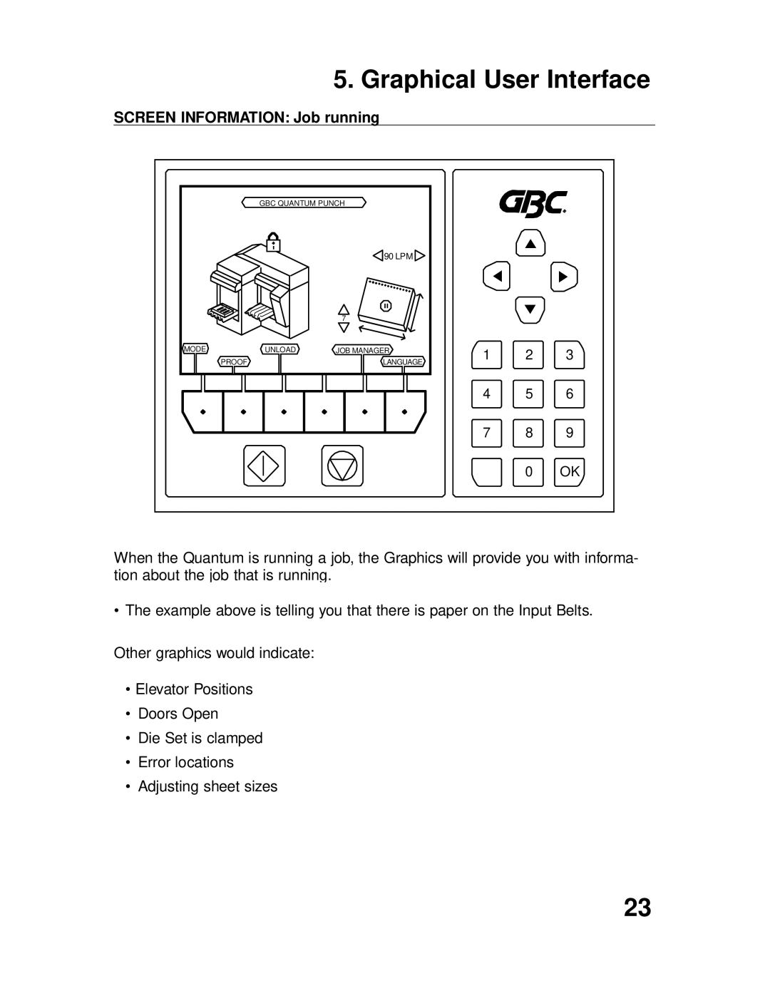 GBC P70IX manuel dutilisation Screen Information Job running 