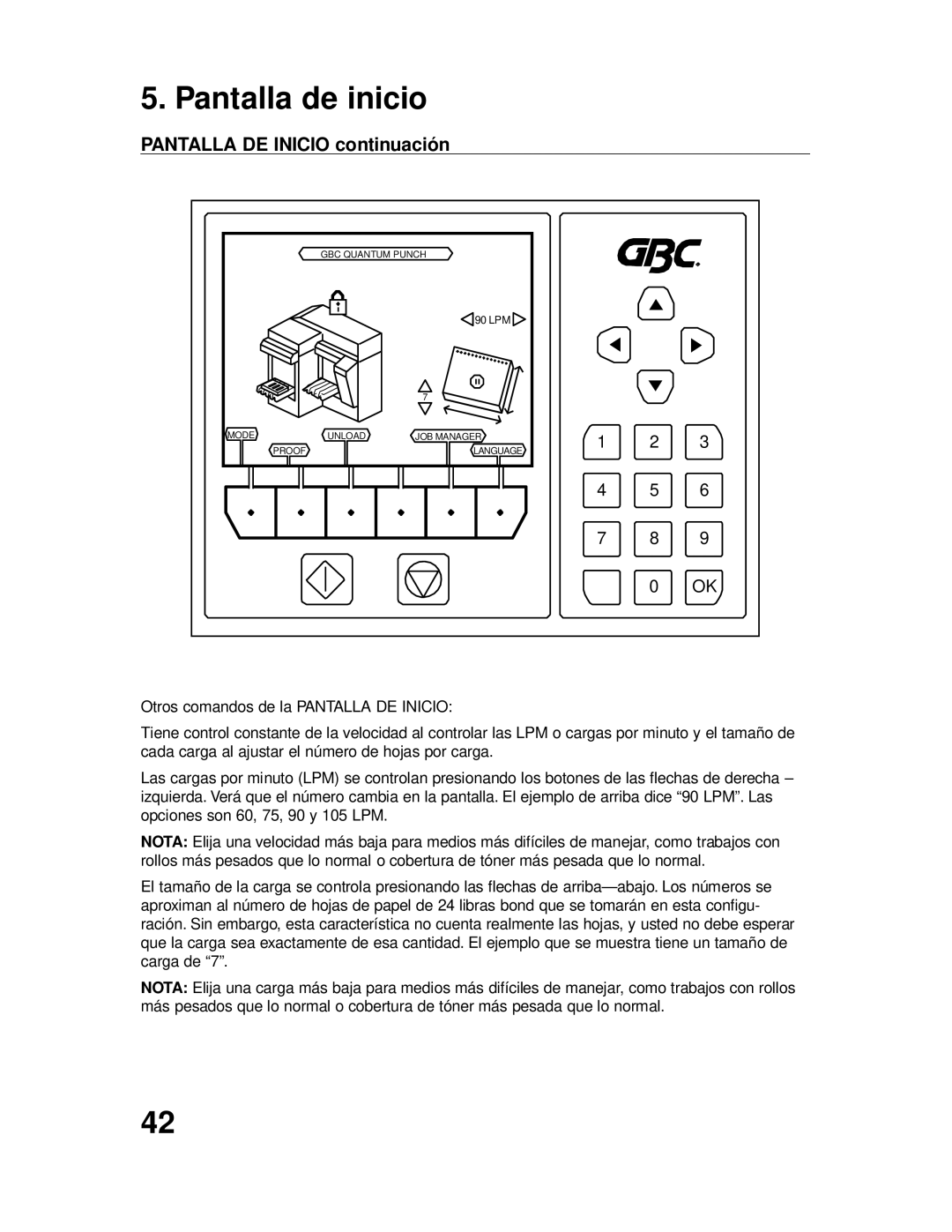 GBC P70IX manuel dutilisation Pantalla de inicio 