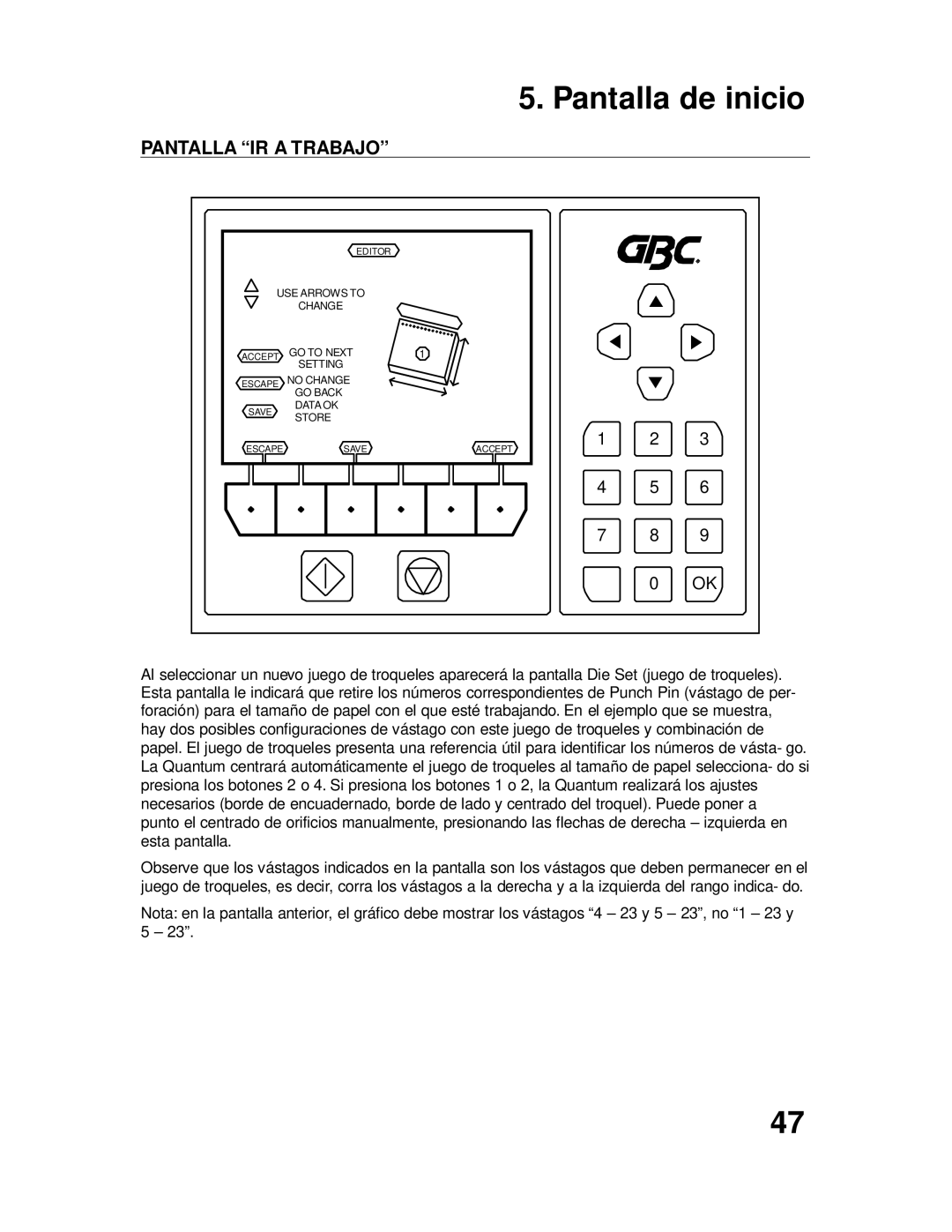 GBC P70IX manuel dutilisation Pantalla IR a Trabajo 