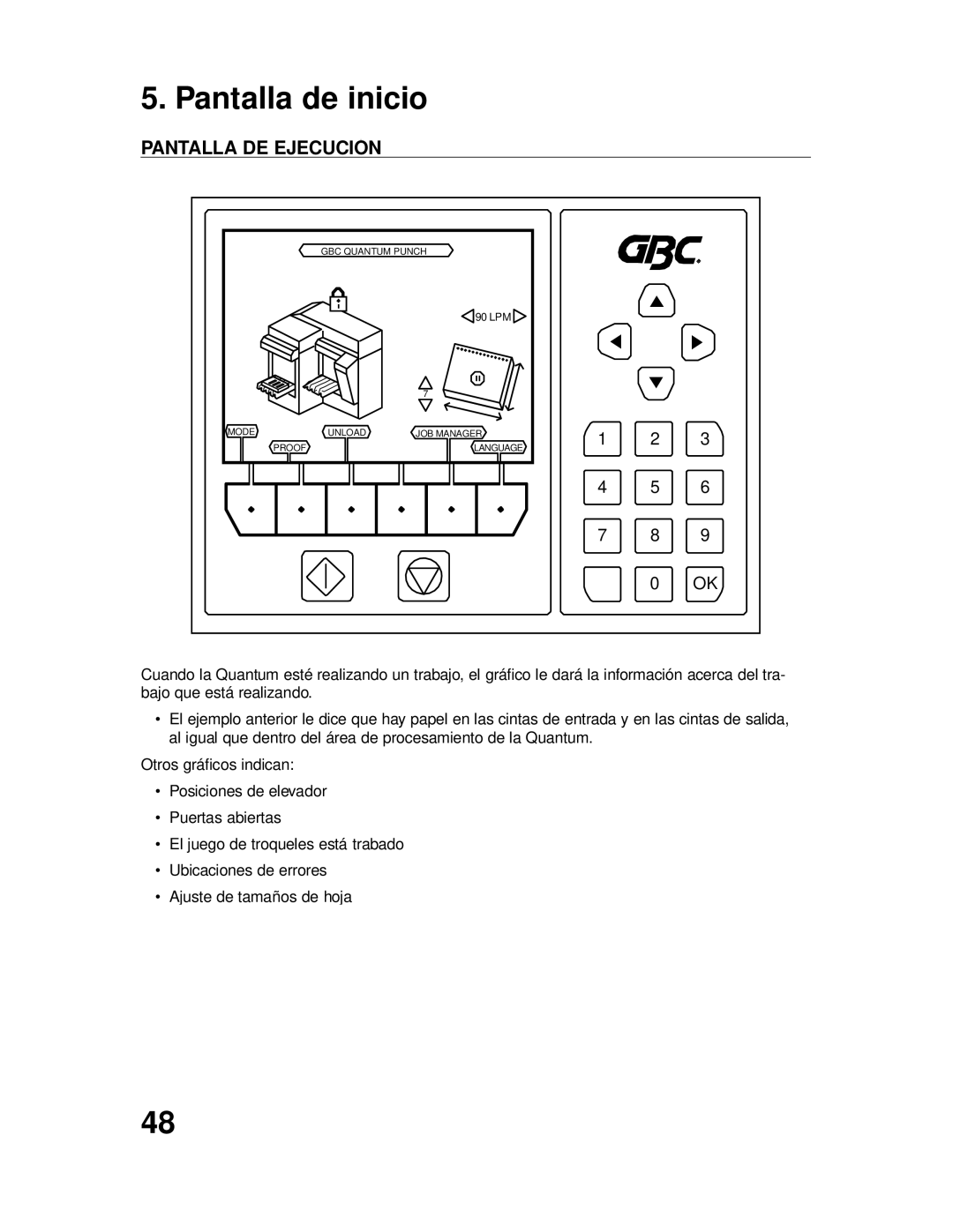 GBC P70IX manuel dutilisation Pantalla DE Ejecución 