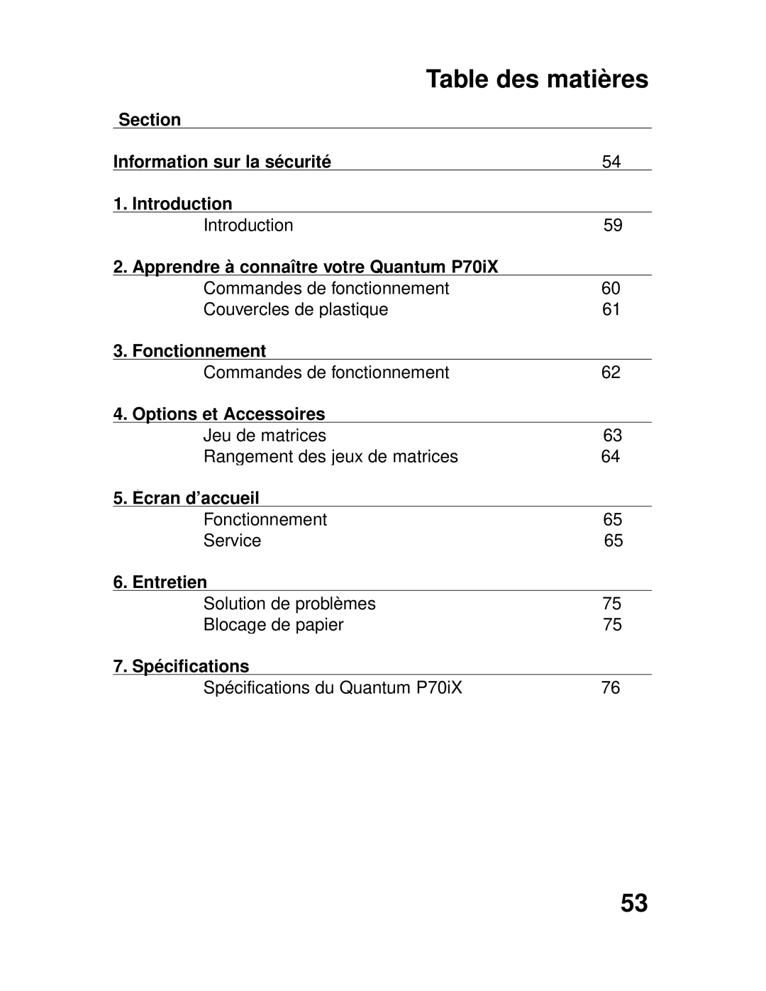 GBC P70IX manuel dutilisation Table des matières 