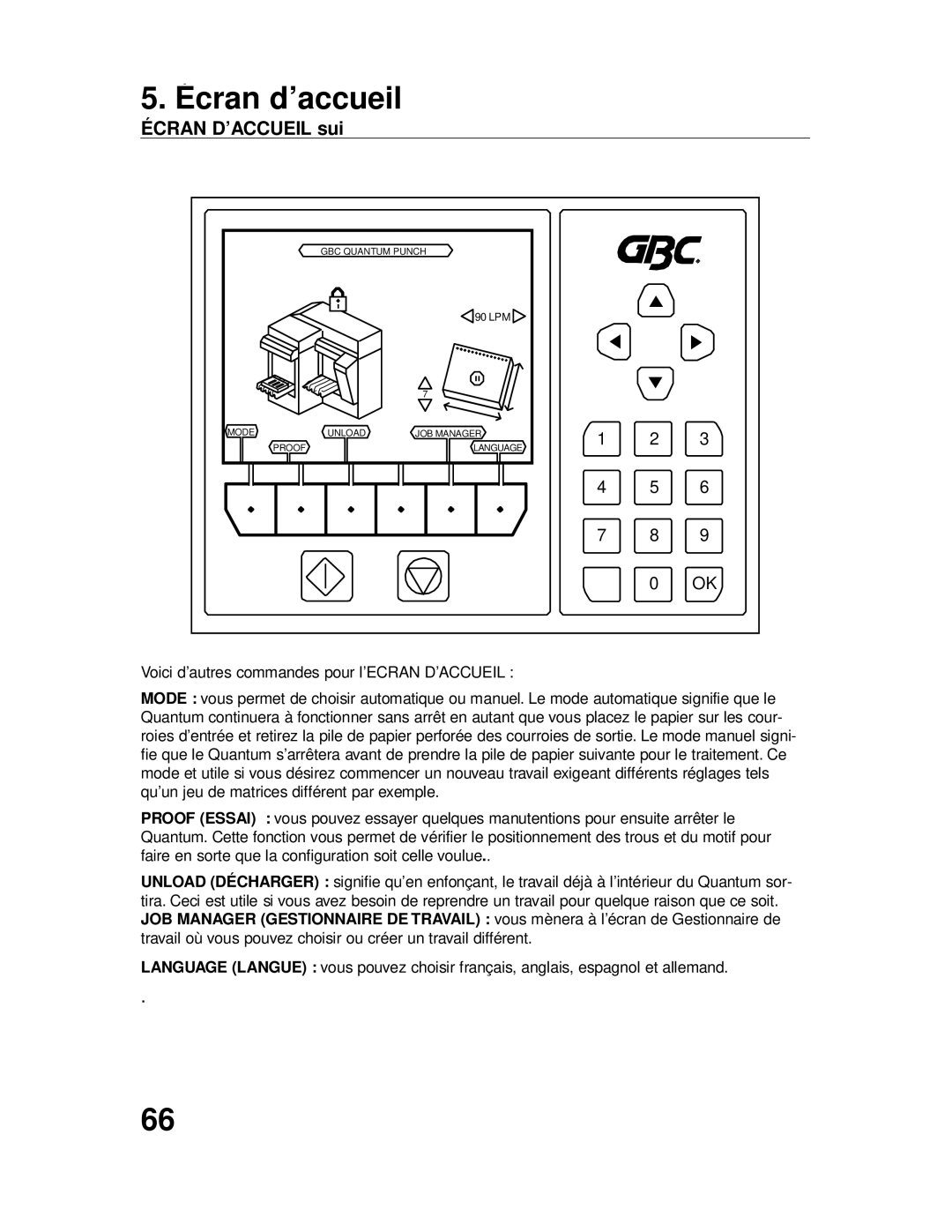 GBC P70IX manuel dutilisation Écran D’ACCUEIL sui 