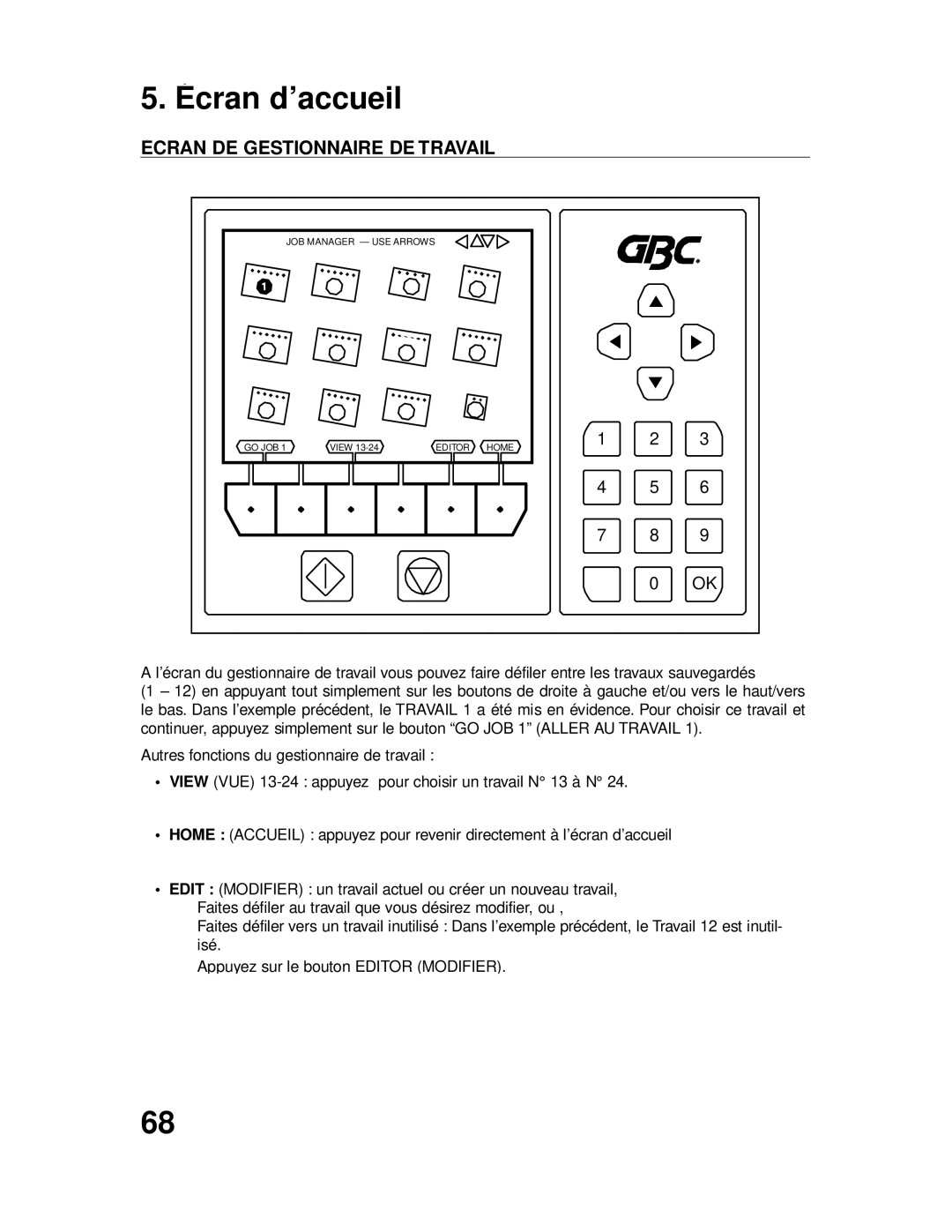 GBC P70IX manuel dutilisation Écran DE Gestionnaire DE Travail 