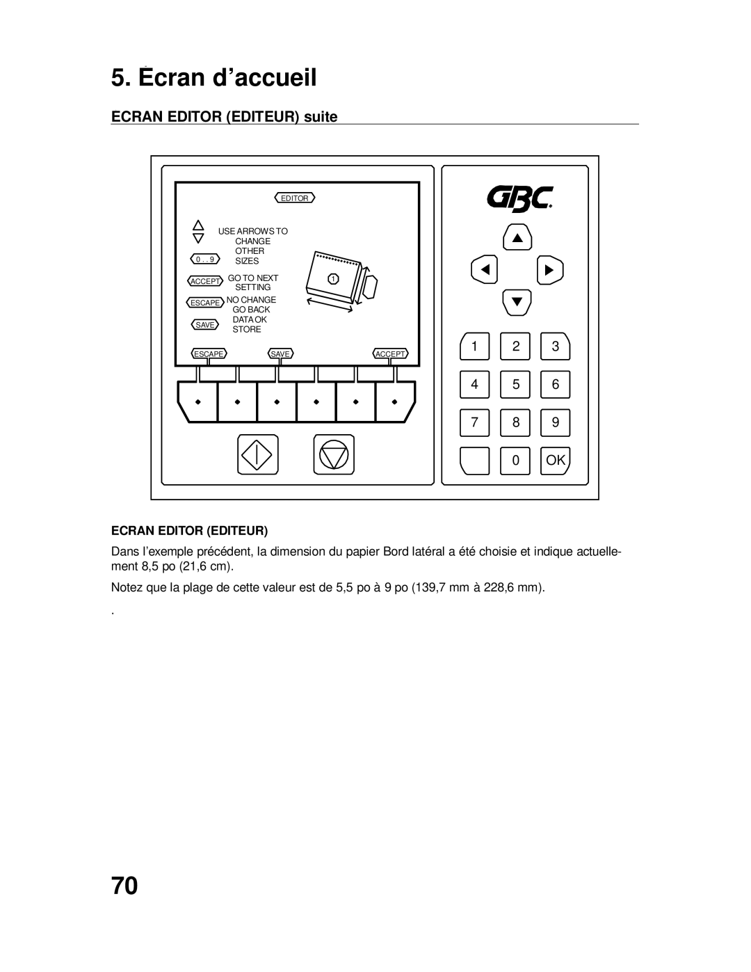 GBC P70IX manuel dutilisation Écran Editor Éditeur suite 