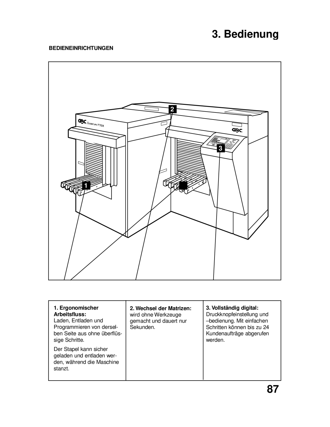 GBC P70IX manuel dutilisation Bedienung, Bedieneinrichtungen 