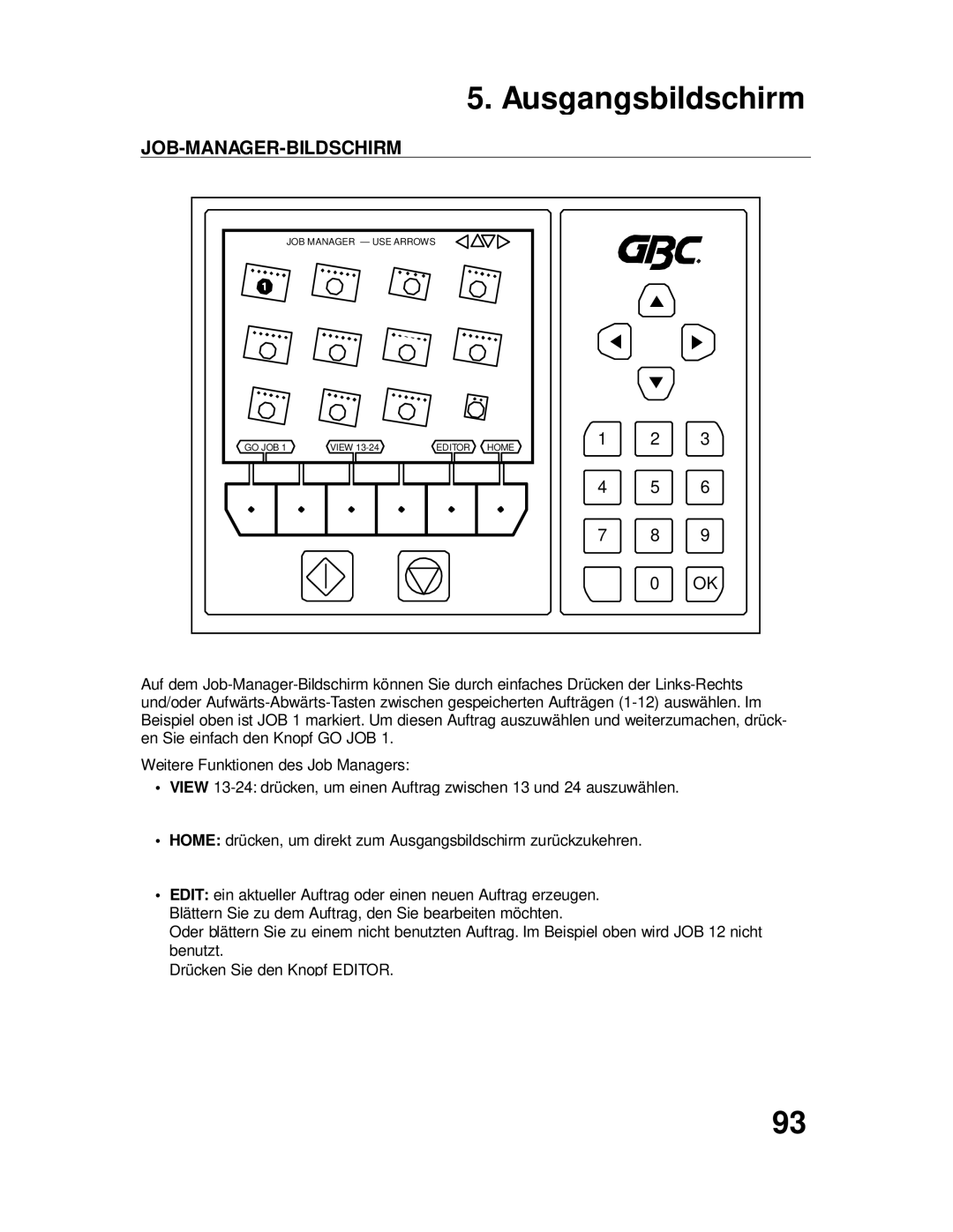 GBC P70IX manuel dutilisation Job-Manager-Bildschirm 