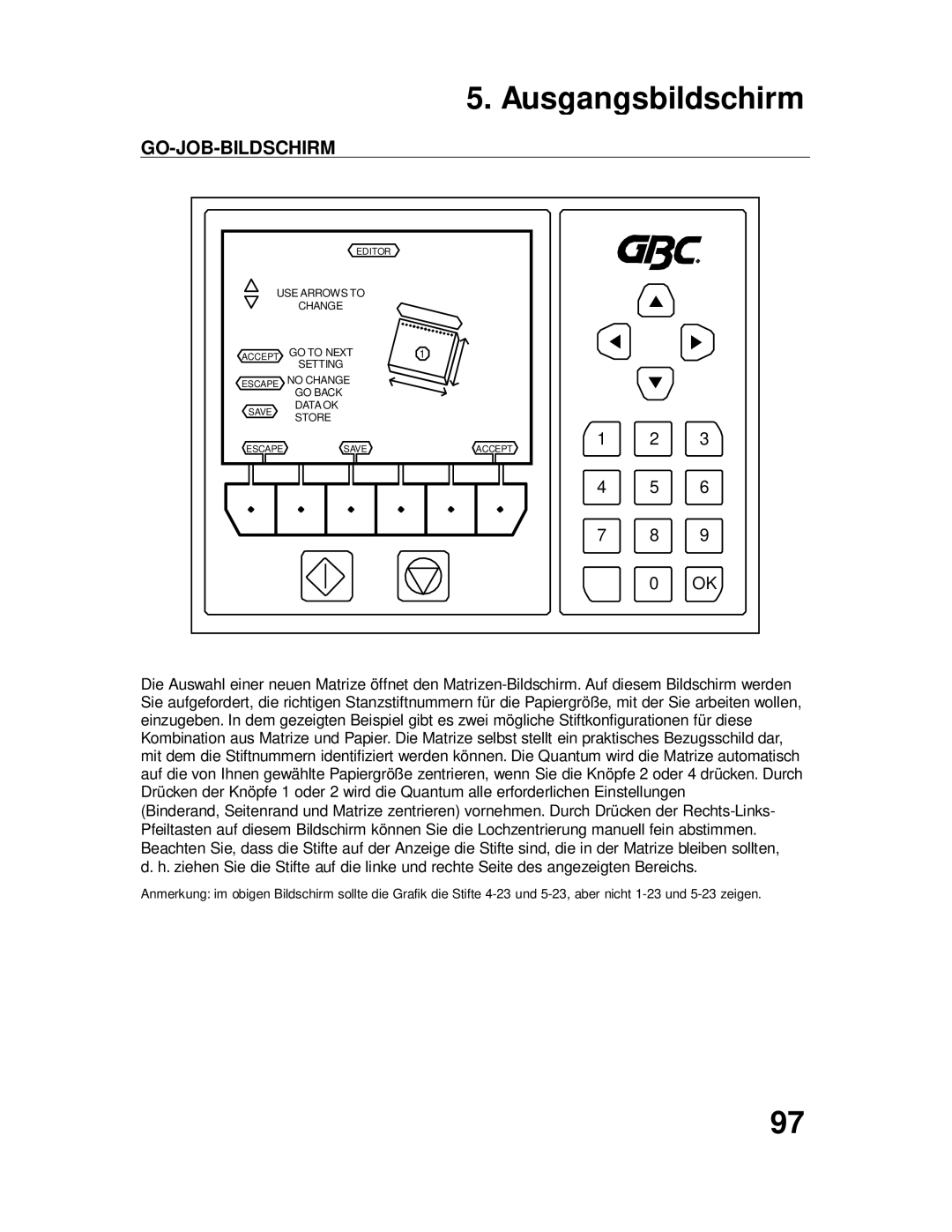 GBC P70IX manuel dutilisation Go-Job-Bildschirm 