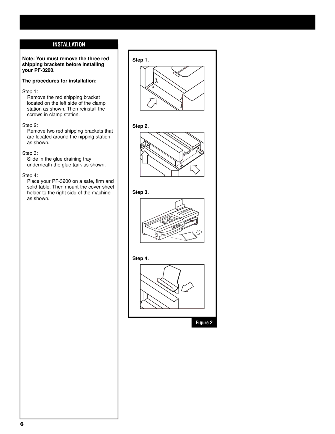 GBC PF3200 operation manual Installation, Procedures for installation, Step 