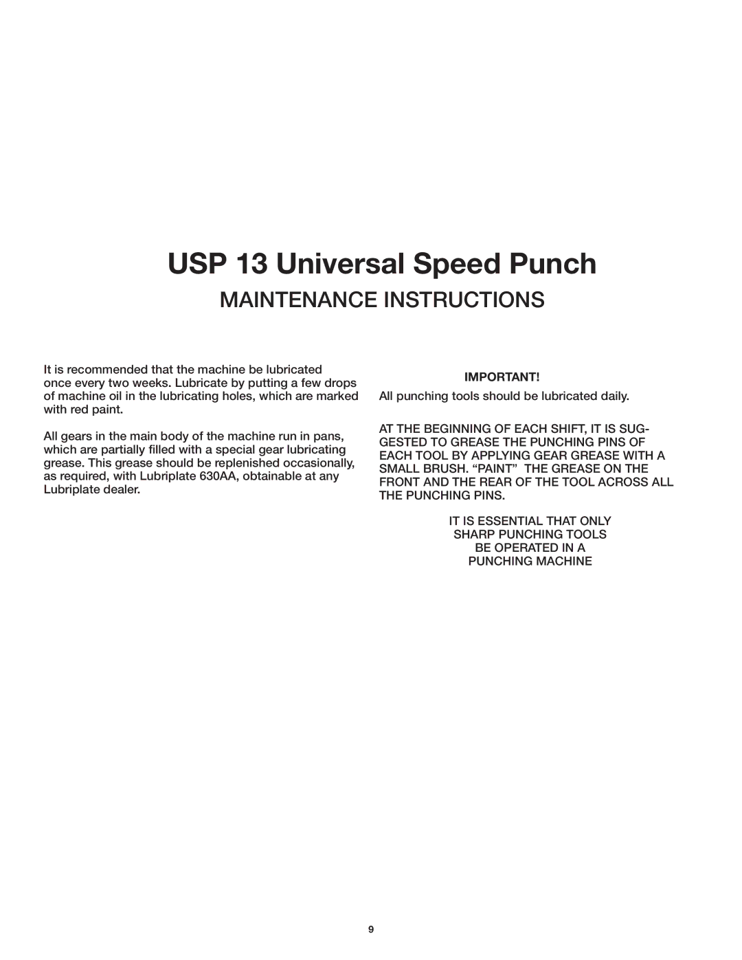 GBC USP 13 manual Maintenance Instructions 