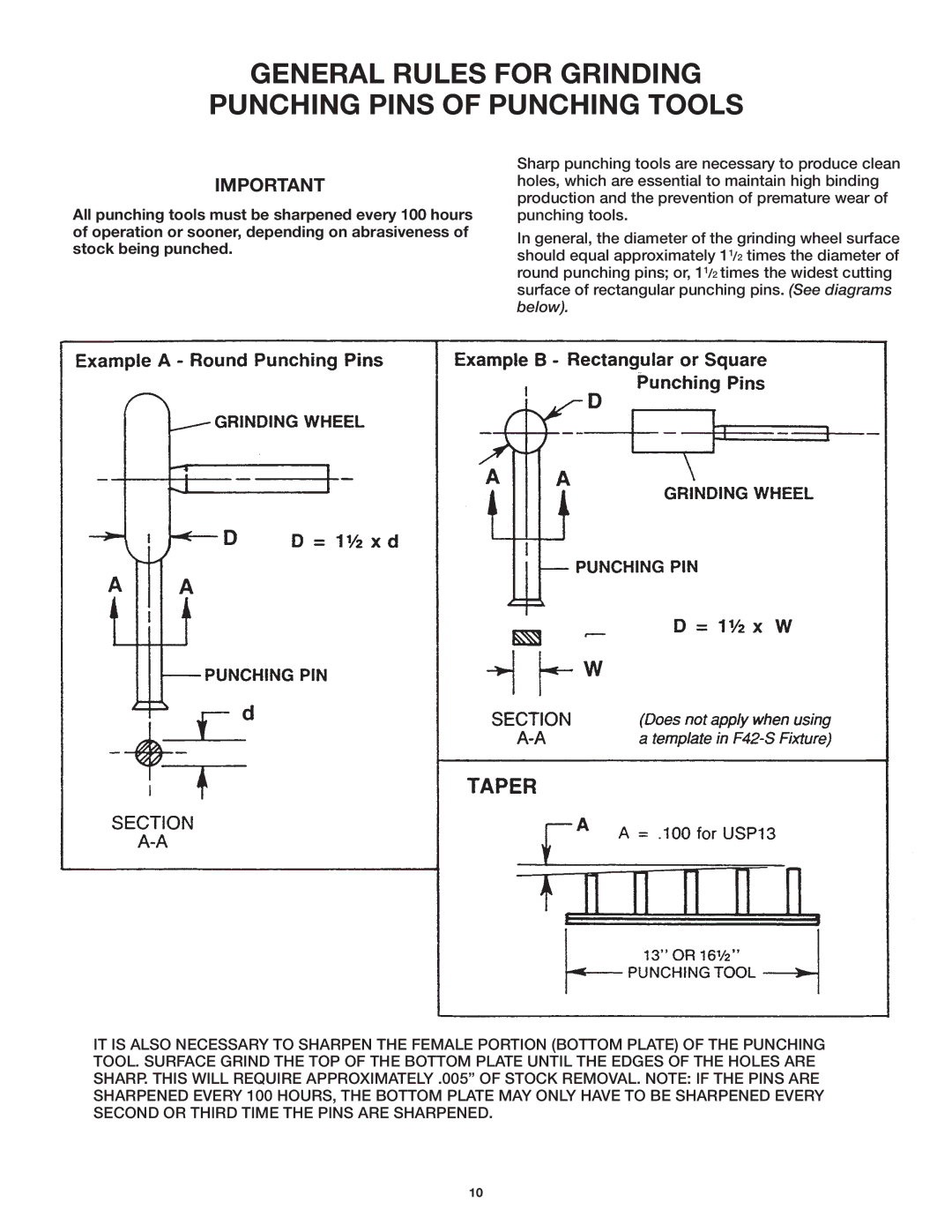 GBC USP 13 manual General Rules for Grinding Punching Pins of Punching Tools 