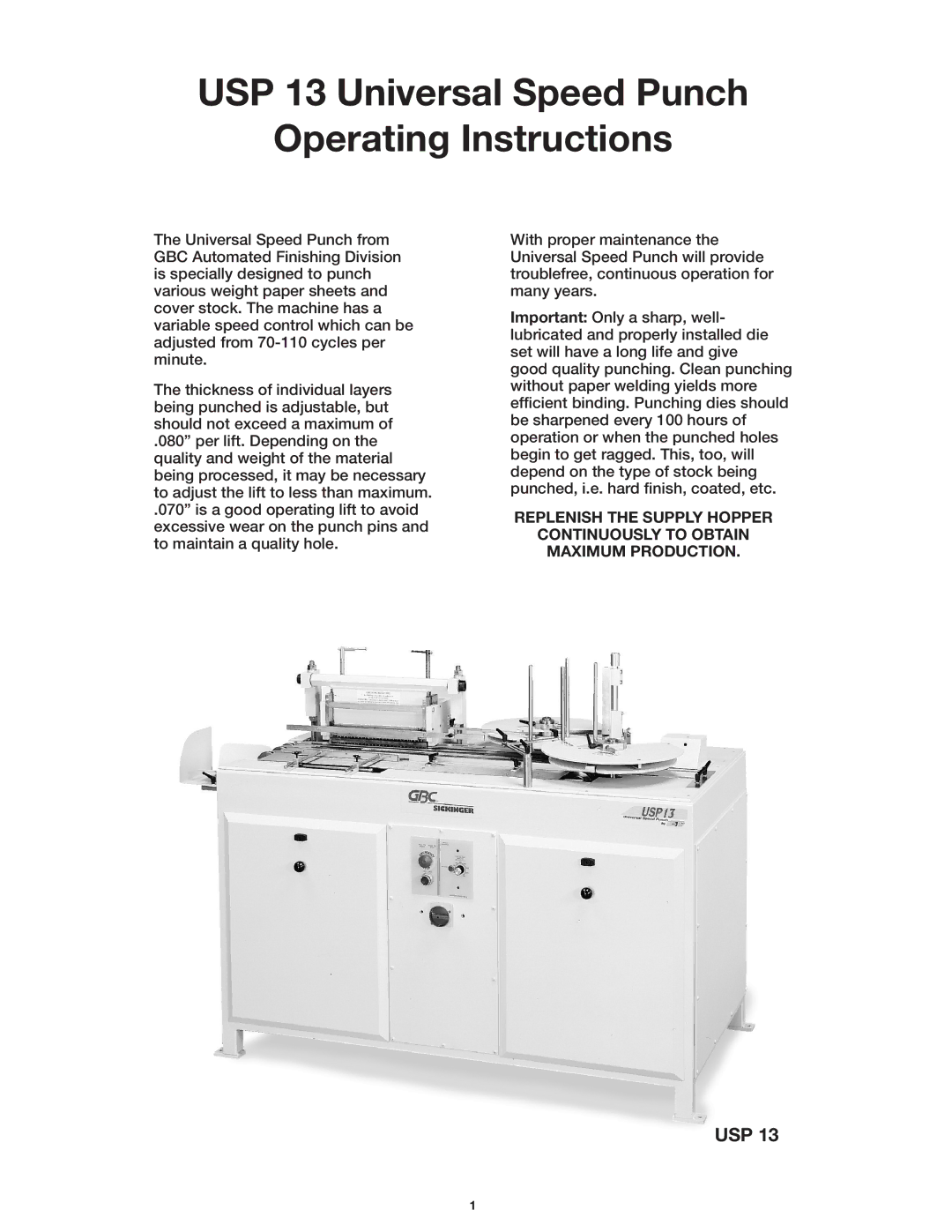 GBC manual USP 13 Universal Speed Punch Operating Instructions 