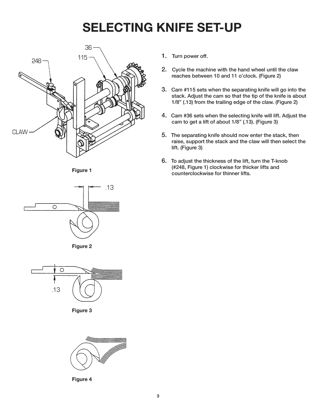 GBC USP 13 manual Selecting Knife SET-UP, Claw 