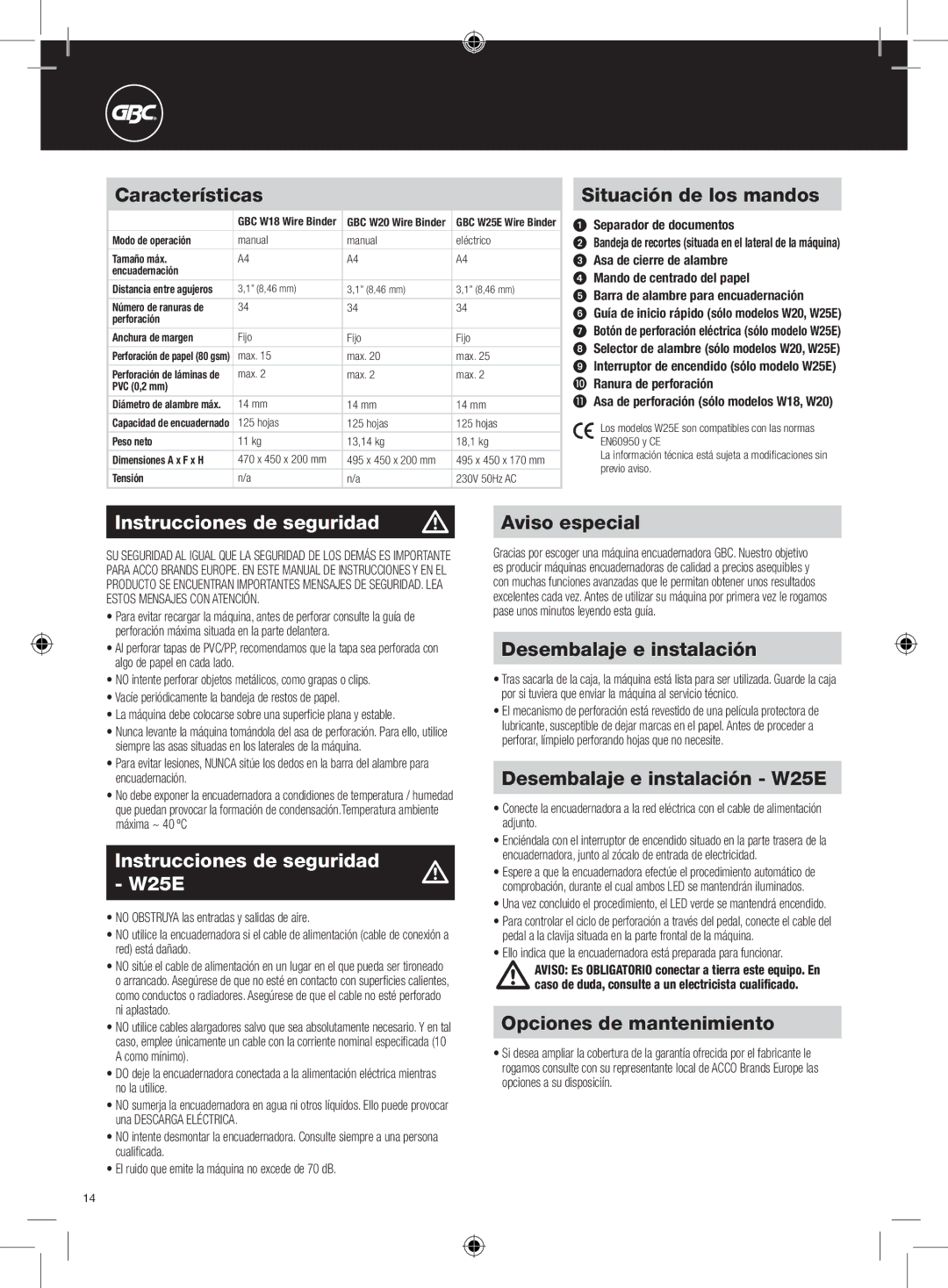 GBC W18 instruction manual Instrucciones de seguridad W25E 