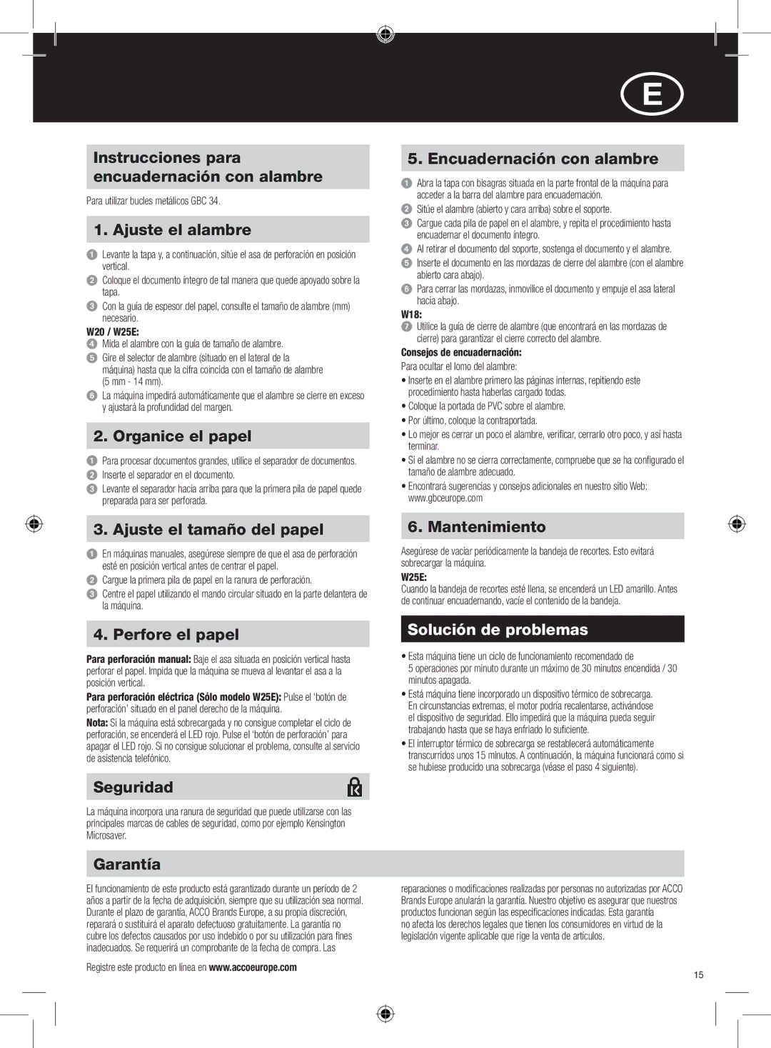 GBC W18 instruction manual Solución de problemas 