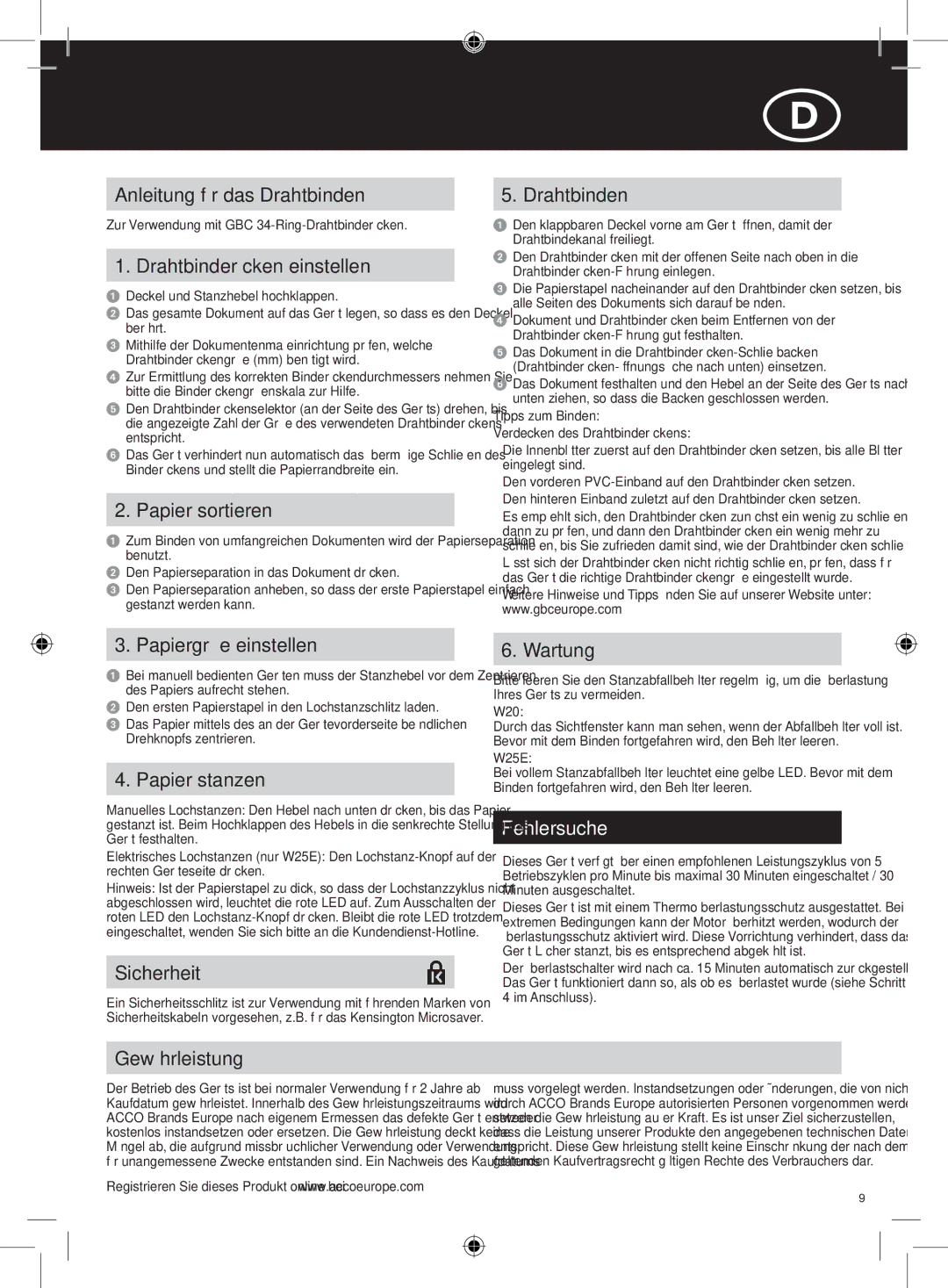 GBC W25E, W20 instruction manual Fehlersuche 