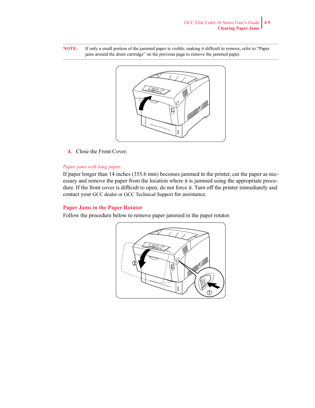 GCC Printers 16 manual Paper Jams in the Paper Rotator 