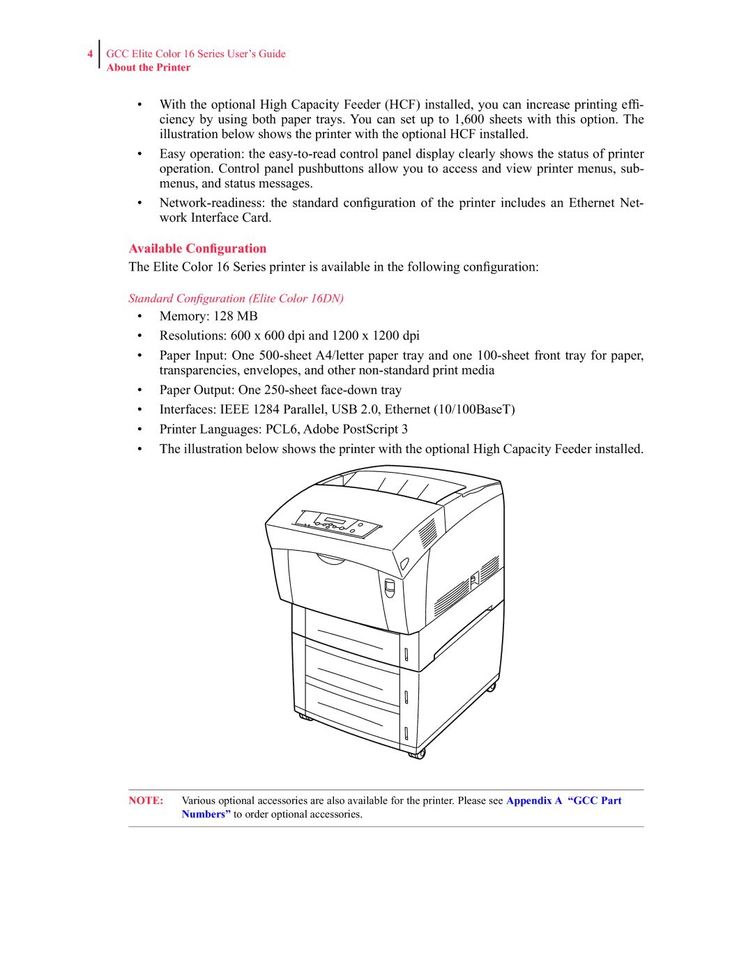 GCC Printers 16 manual Available Conﬁguration 