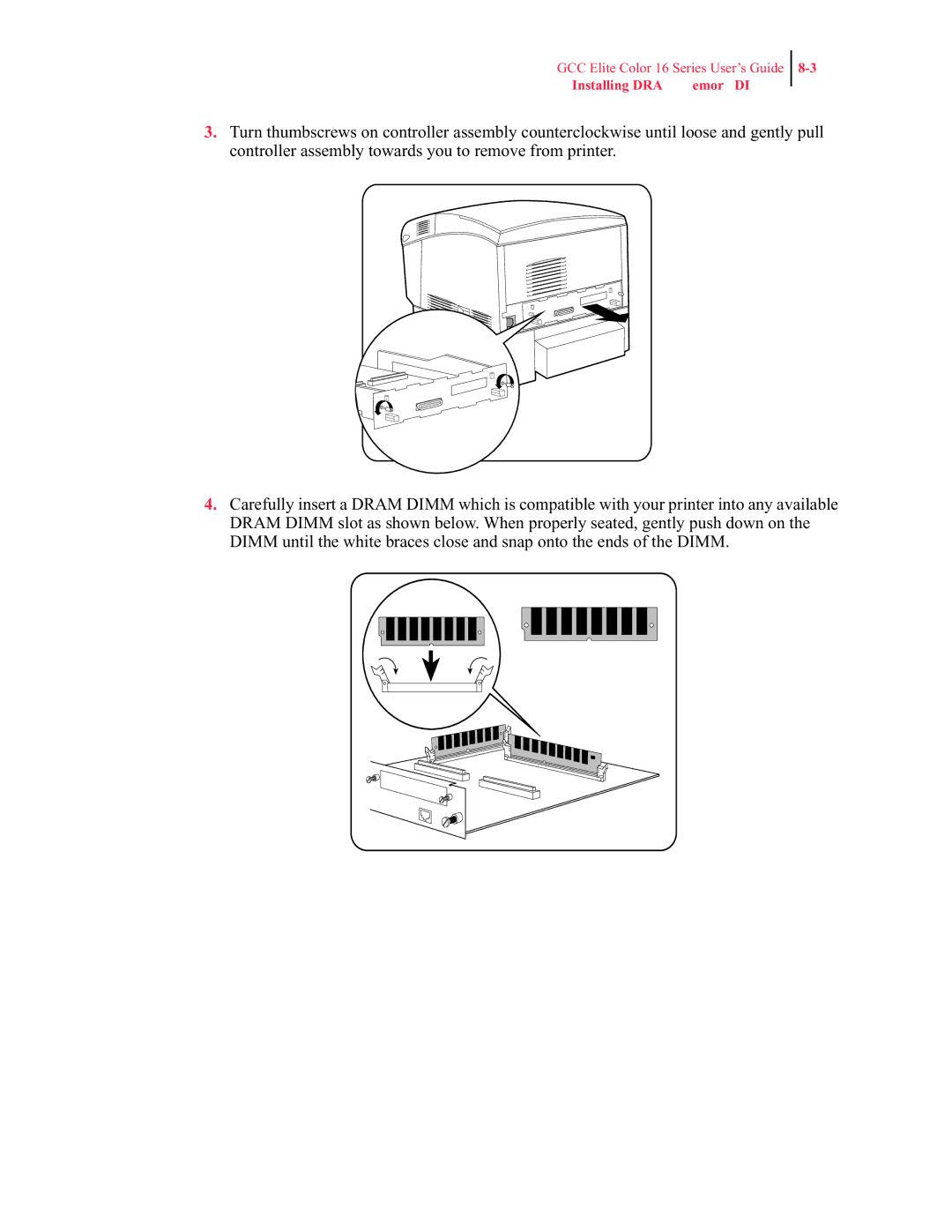 GCC Printers 16 manual Installing Dram Memory Dimms 