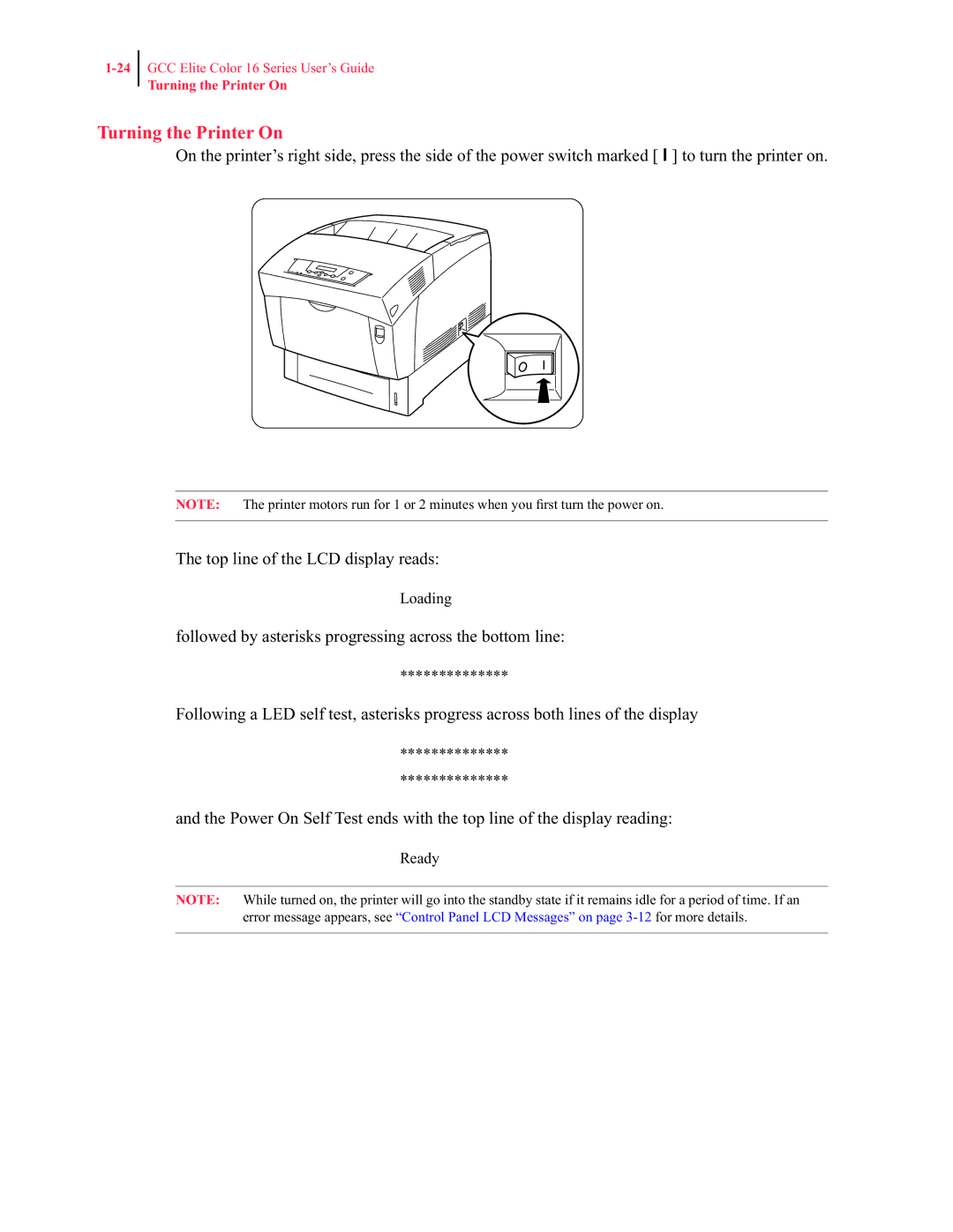 GCC Printers 16 manual Turning the Printer On 