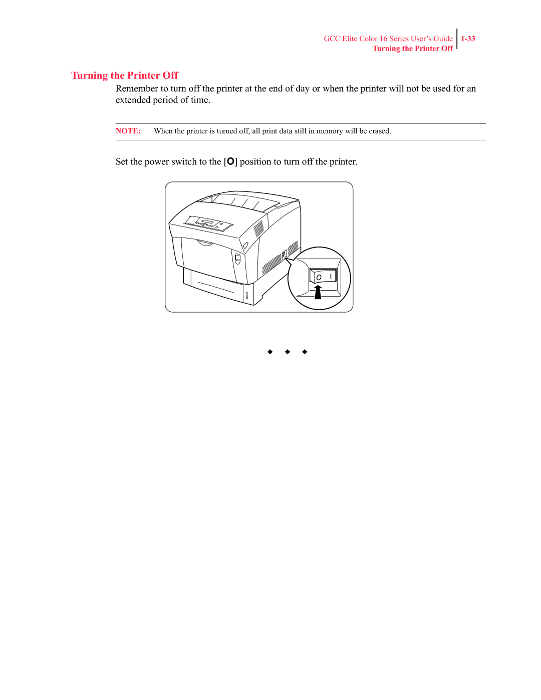 GCC Printers 16 manual Turning the Printer Off 