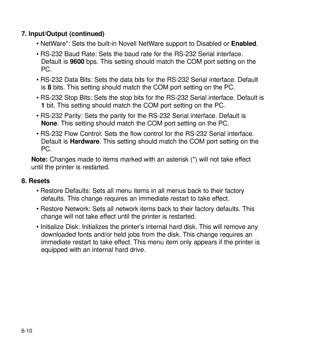 GCC Printers 21 Series manual Resets 