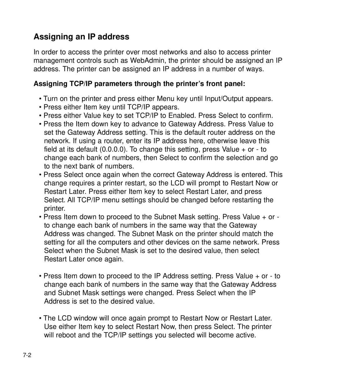 GCC Printers 21 Series manual Assigning an IP address 