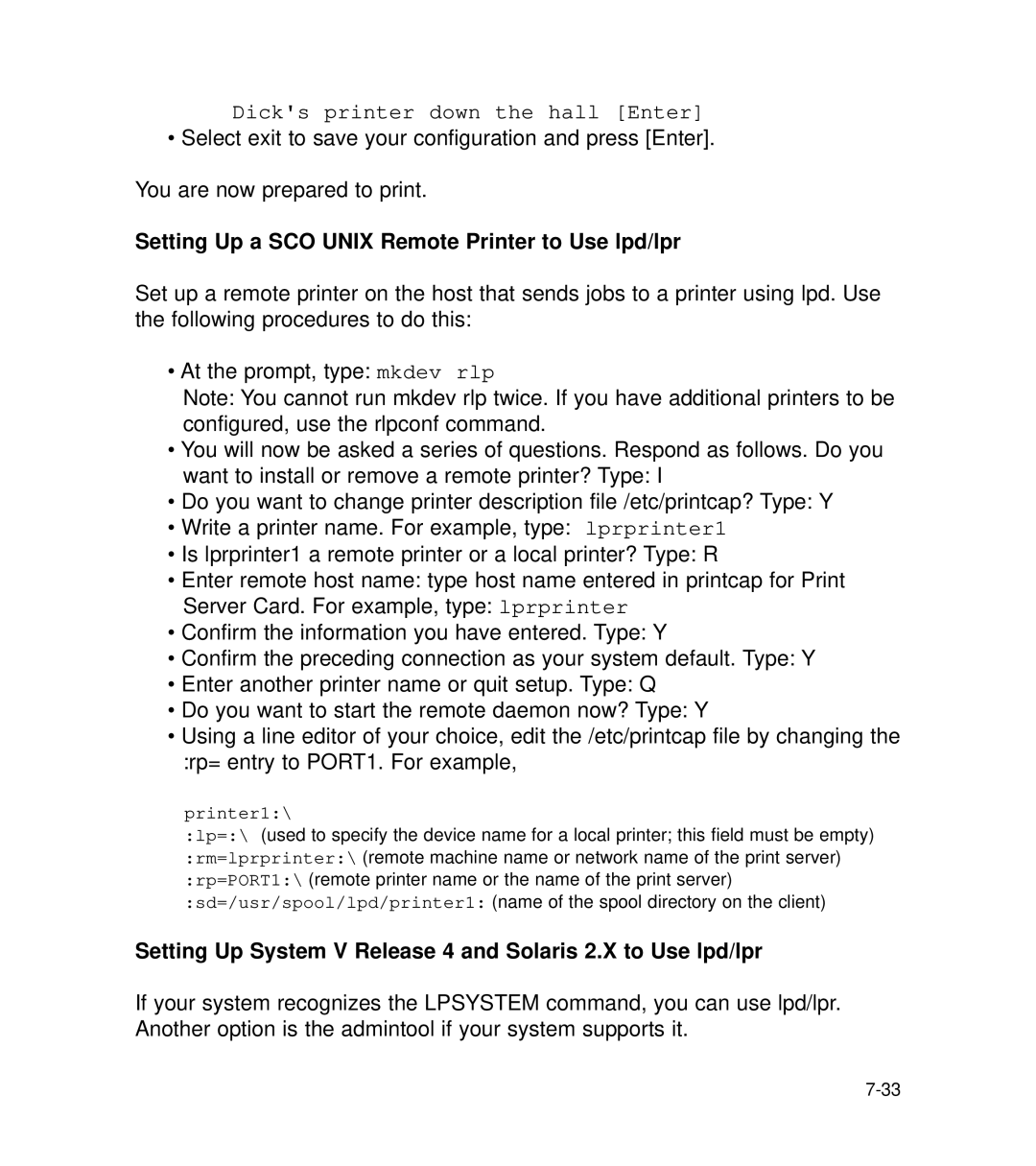 GCC Printers 21 Series manual Setting Up a SCO Unix Remote Printer to Use lpd/lpr 