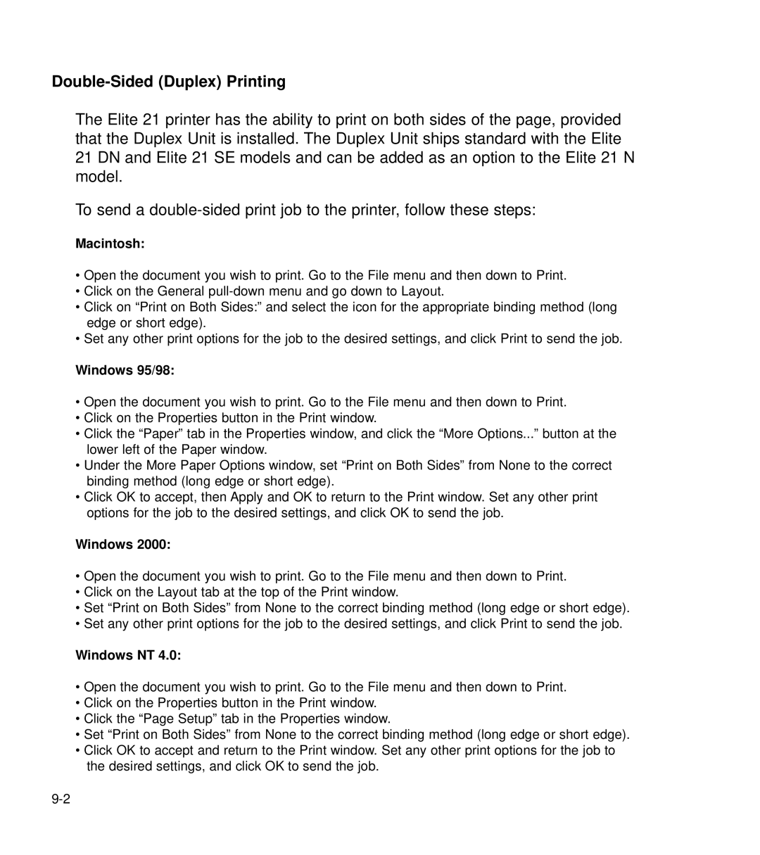 GCC Printers 21 Series manual Double-Sided Duplex Printing 