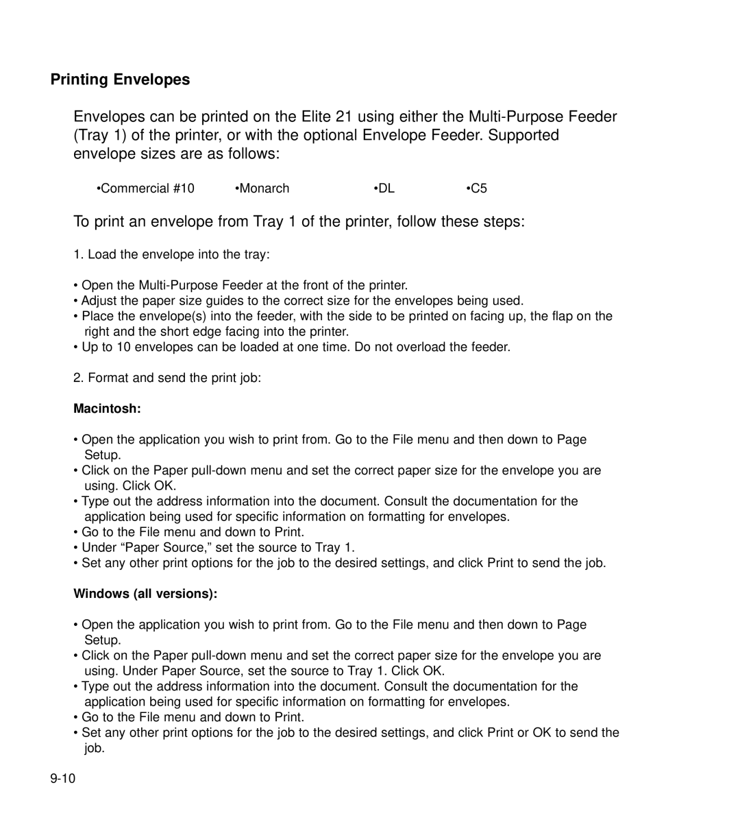 GCC Printers 21 Series manual Printing Envelopes, Windows all versions 