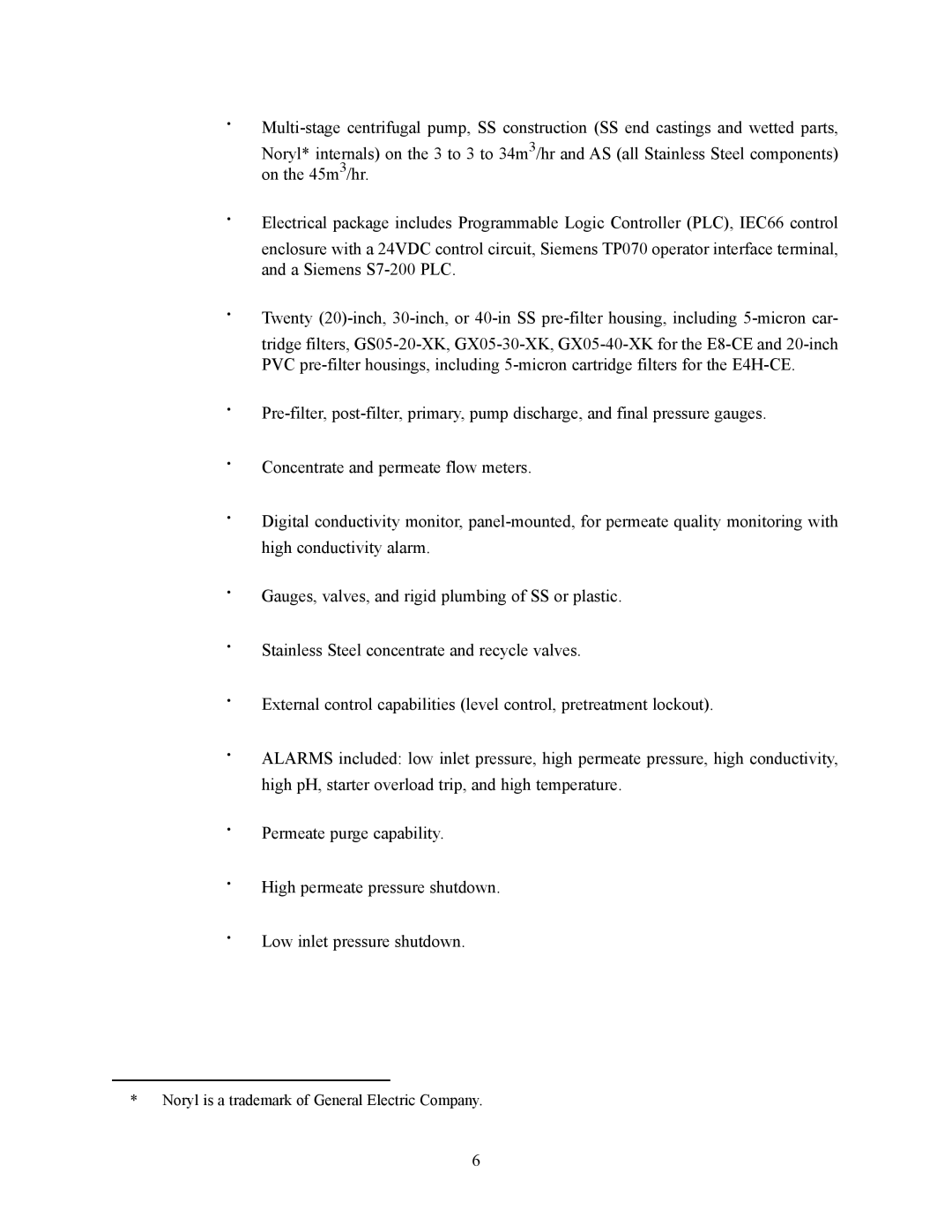 GE E4H-CE Series, E8-CE Series, 000 gpd to 288 manual Noryl is a trademark of General Electric Company 