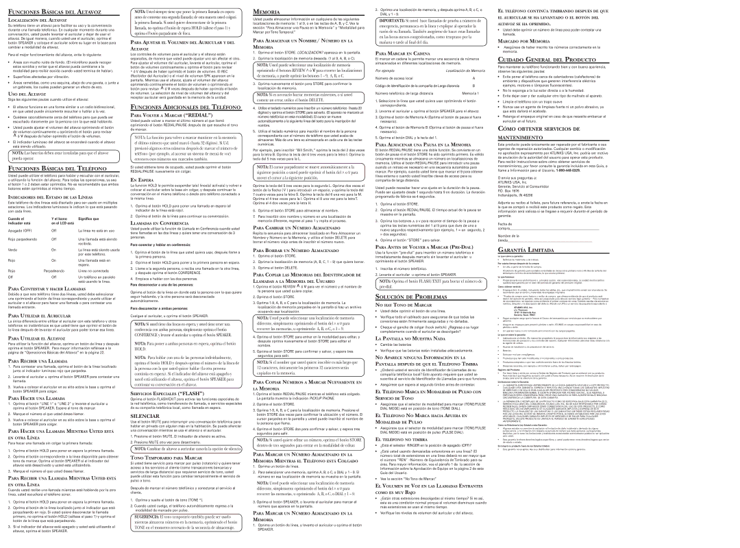 GE 00002436 Funciones Básicas DEL Altavoz, Funciones Básicas DEL Teléfono, Funciones Adicionales DEL Teléfono, Memoria 