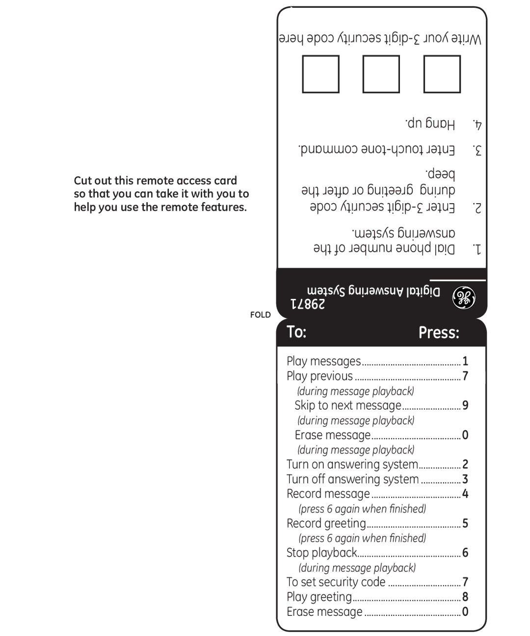 GE 00003287 manual 29871 