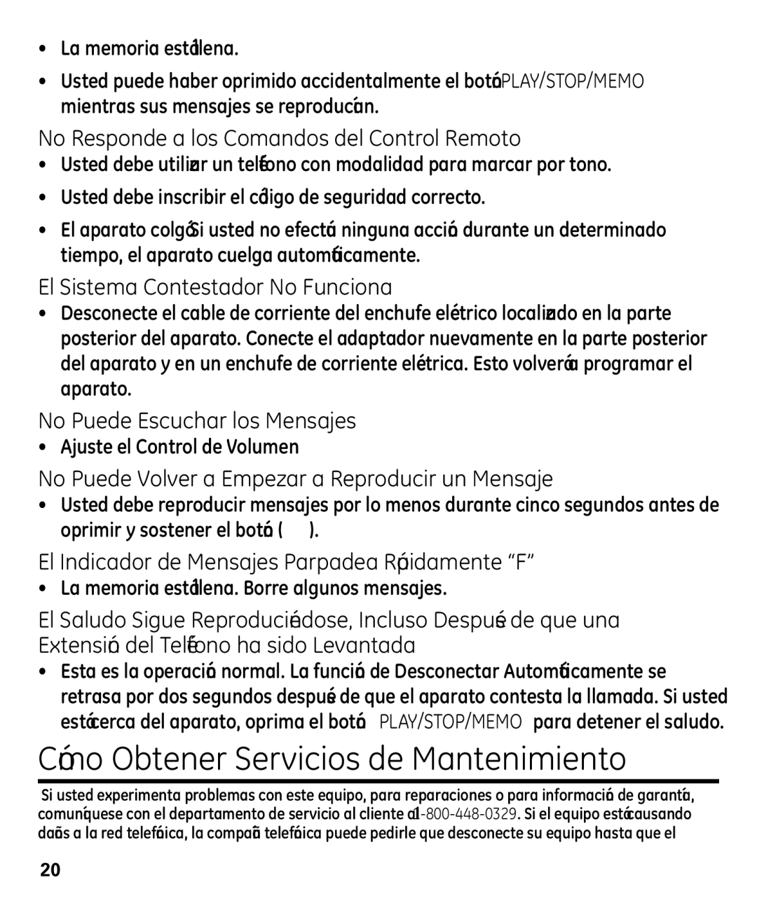 GE 00003287 manual Cómo Obtener Servicios de Mantenimiento, No Responde a los Comandos del Control Remoto 