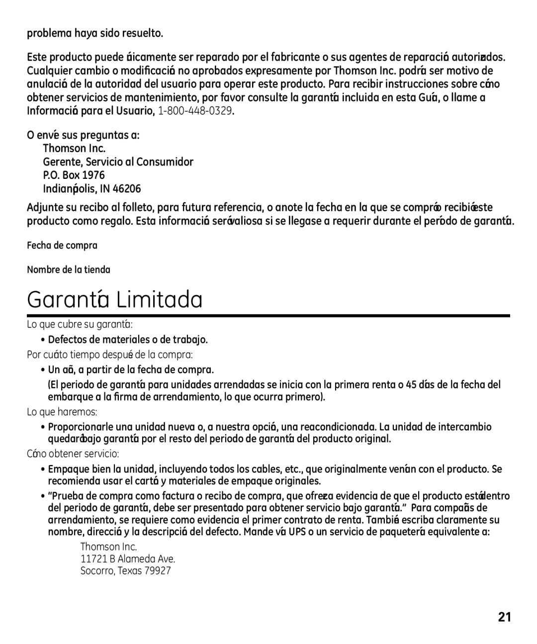 GE 00003287 manual Garantía Limitada, Problema haya sido resuelto 