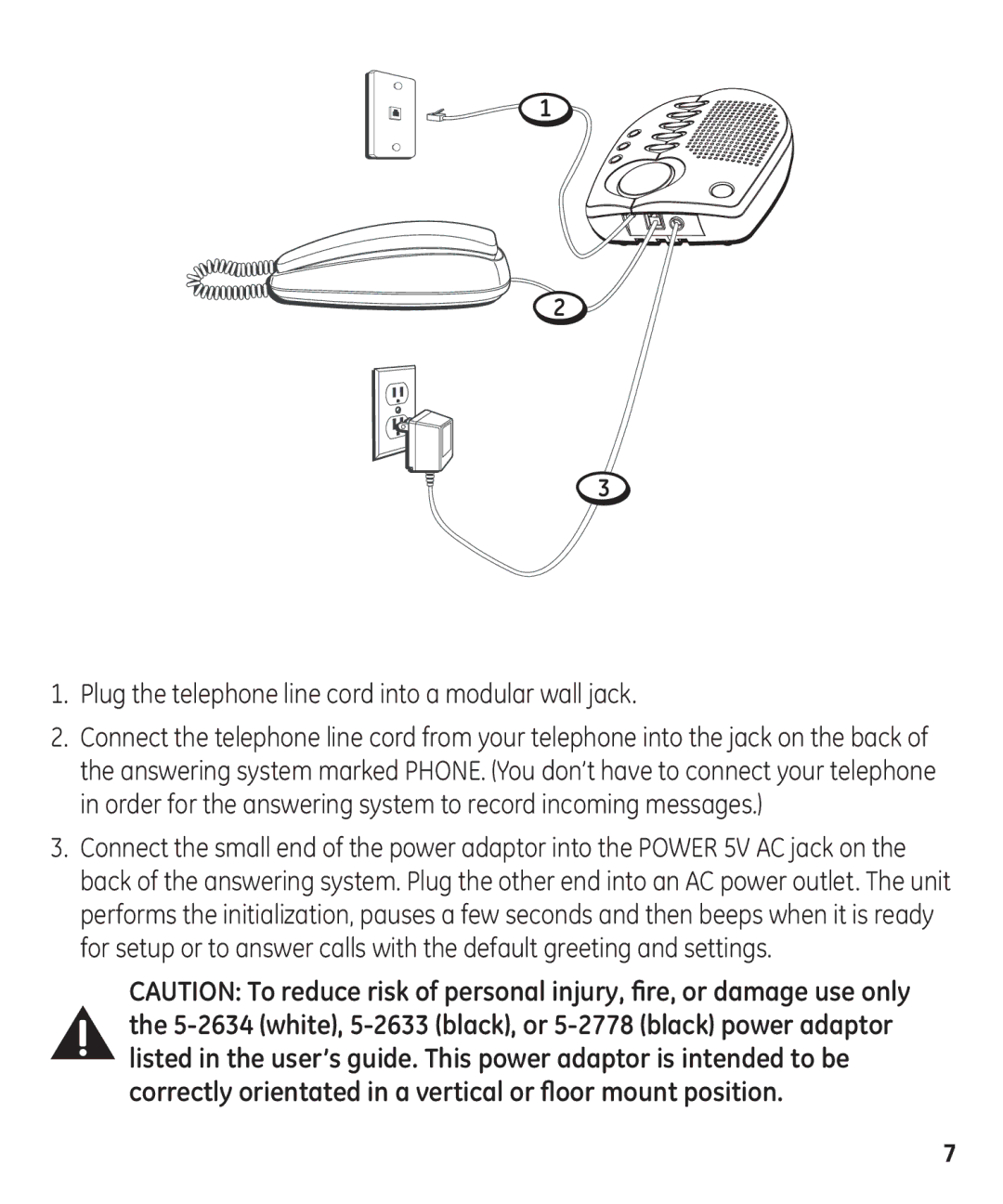 GE 00003287 manual Plug the telephone line cord into a modular wall jack 