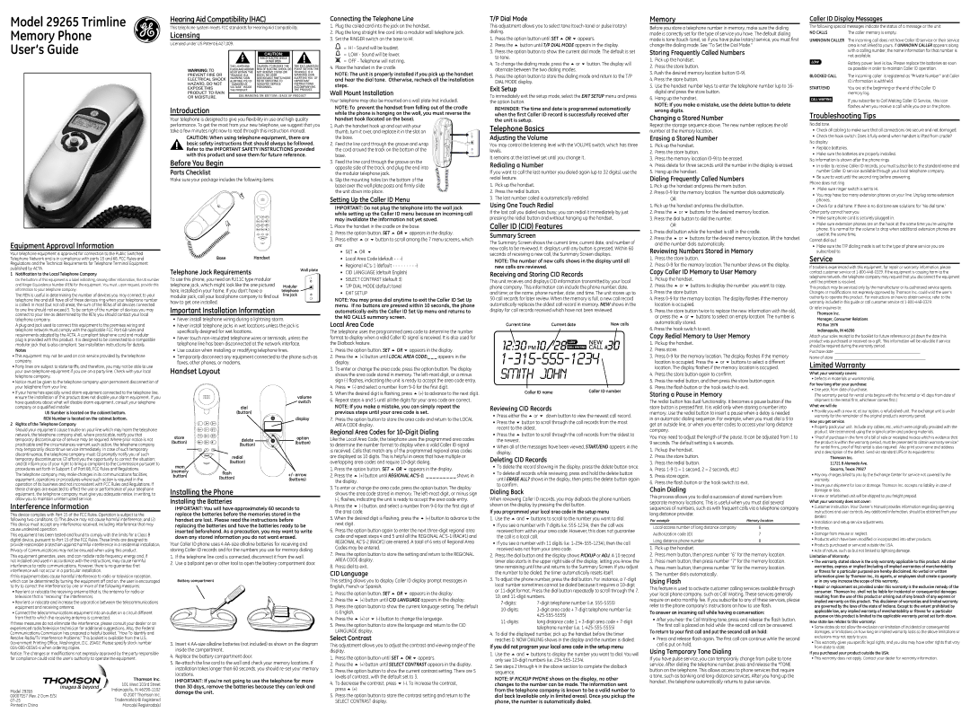 GE 00007057 warranty Parts Checklist, Connecting the Telephone Line, Wall Mount Installation, Dial Mode, Exit Setup 