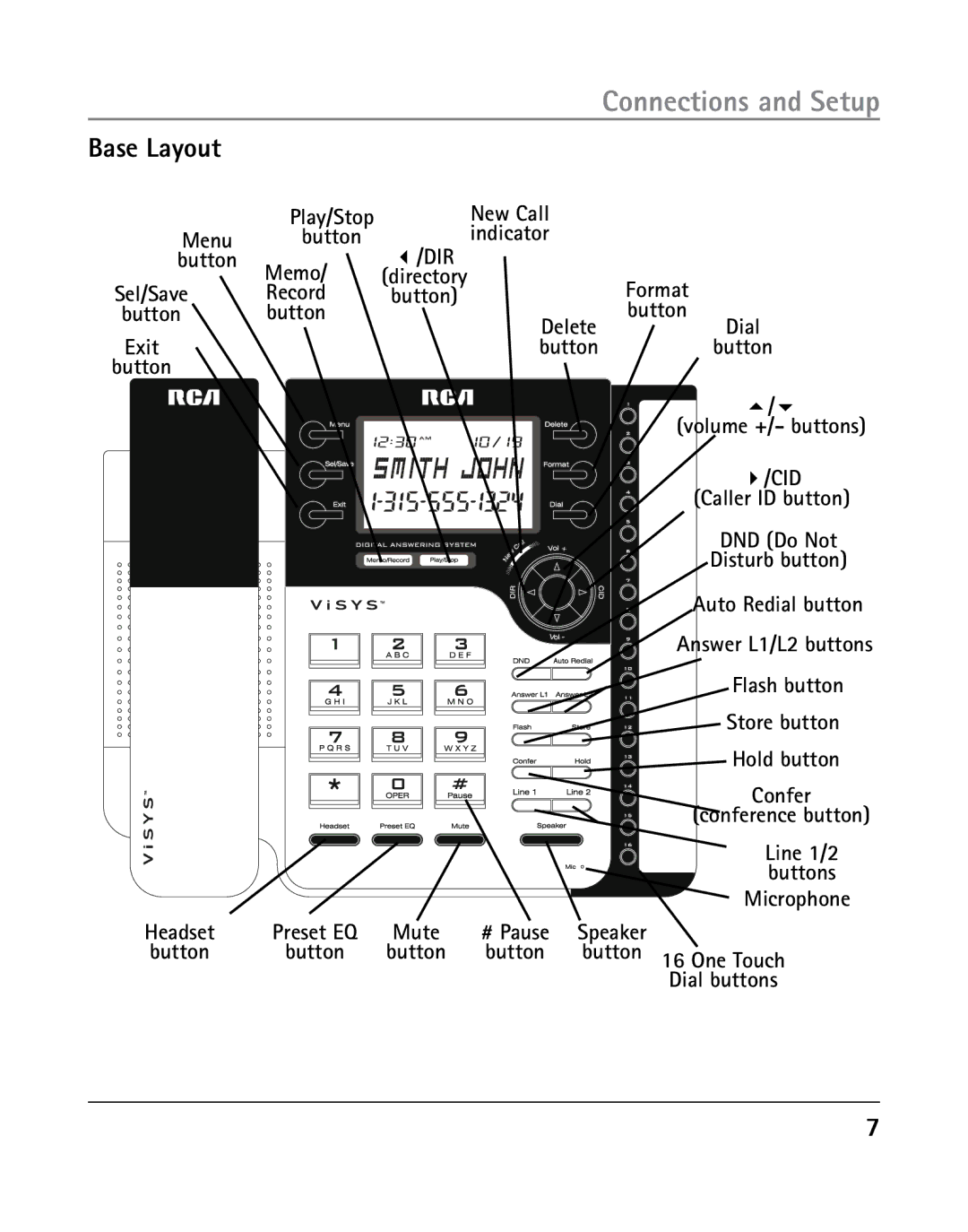 GE 25205, 00019577 manual Connections and Setup, Base Layout 