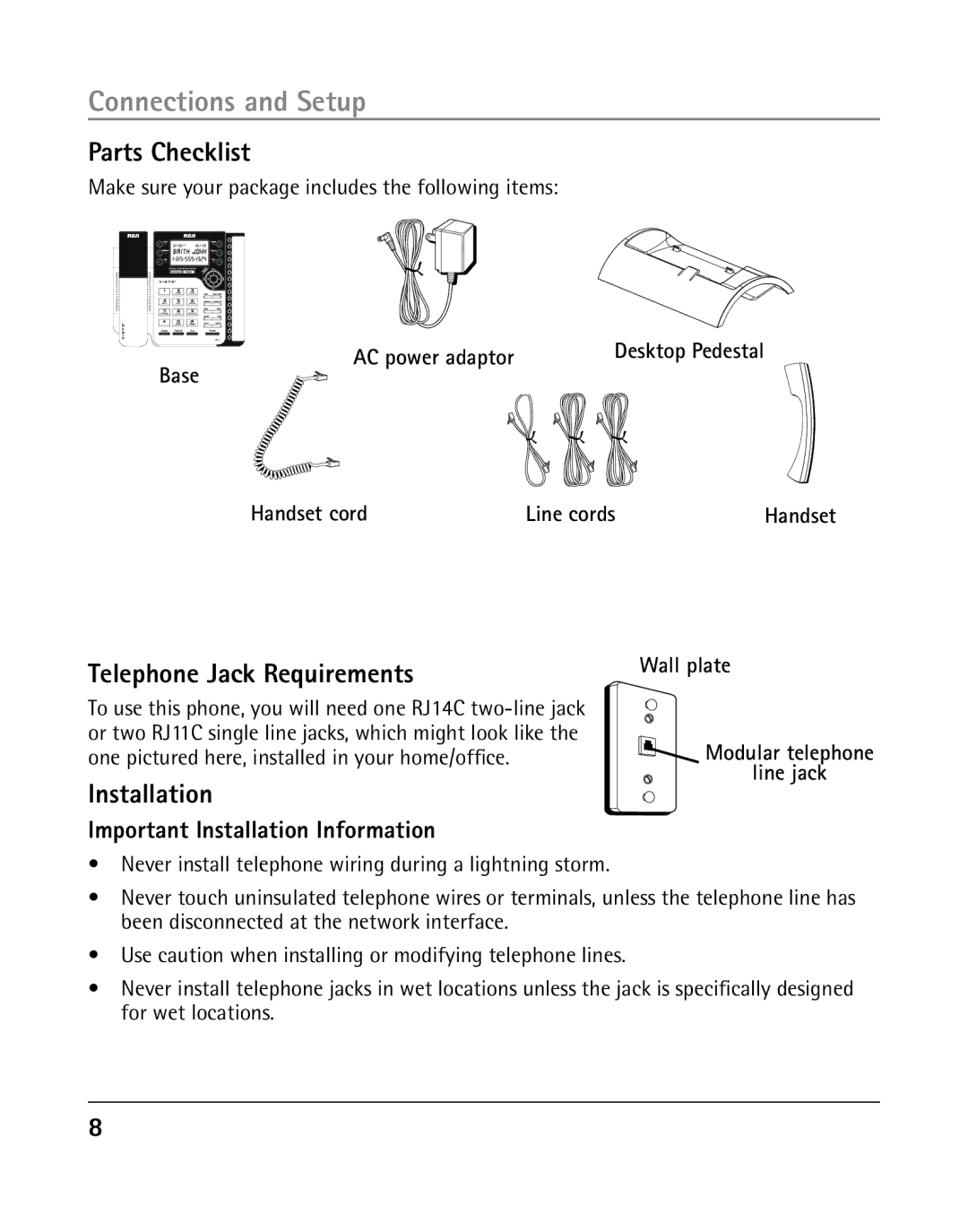 GE 00019577, 25205 manual Parts Checklist, Telephone Jack Requirements, Important Installation Information 