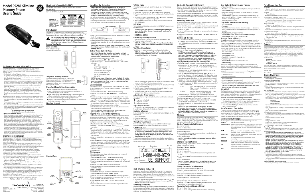 GE 00021389 installation instructions Equipment Approval Information, Interference Information, Licensing, Handset Layout 